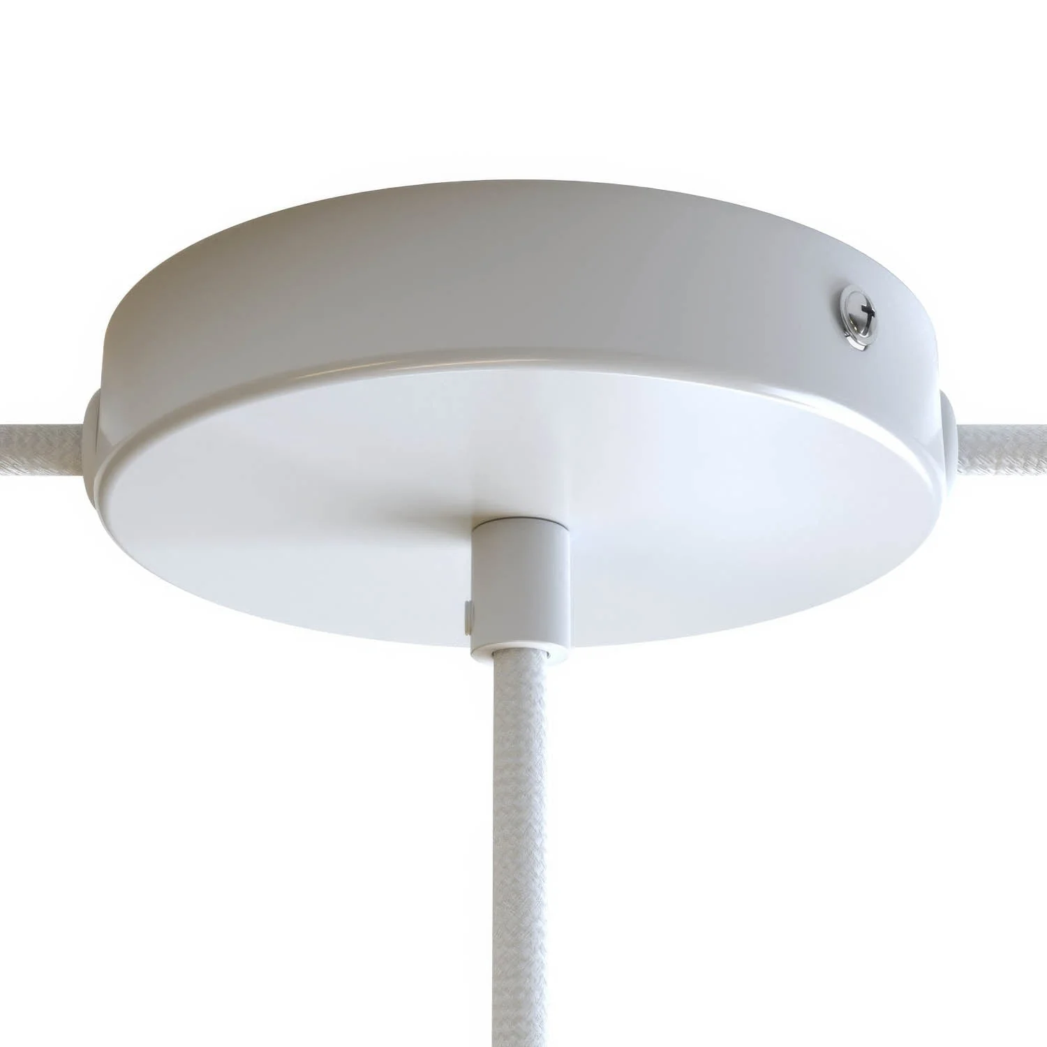 Cylindrical metal ceiling rose kit with 1 central hole and 2 side holes - Glossy white - Image 6