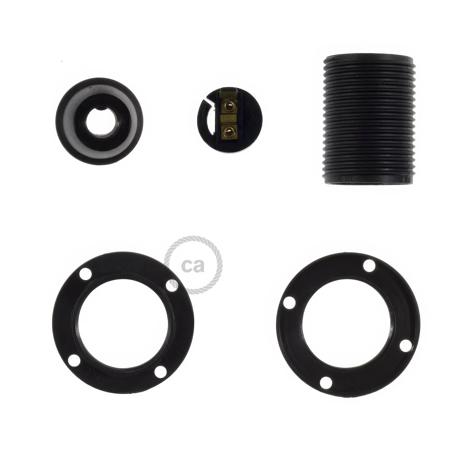 E14 thermoplastic lamp holder kit with double ring for lampshade - Black - Image 2