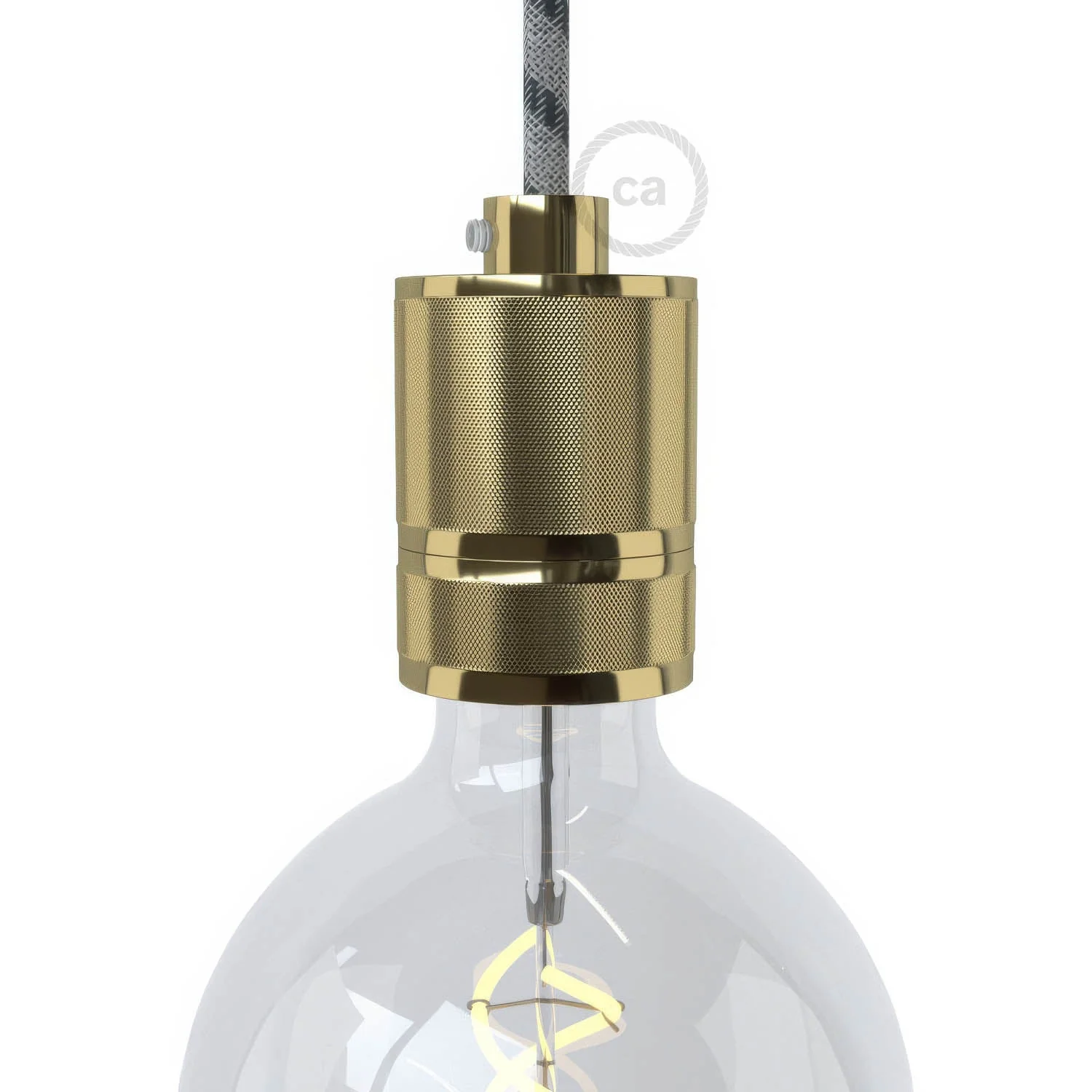 E27 aluminium knurled lamp holder kit with double ring for lampshade – Brass