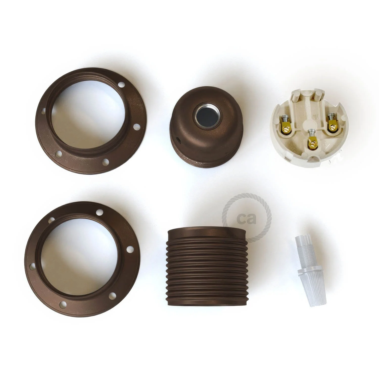 E27 metal lamp holder kit with double ring for lampshade - Rust finish - Image 2