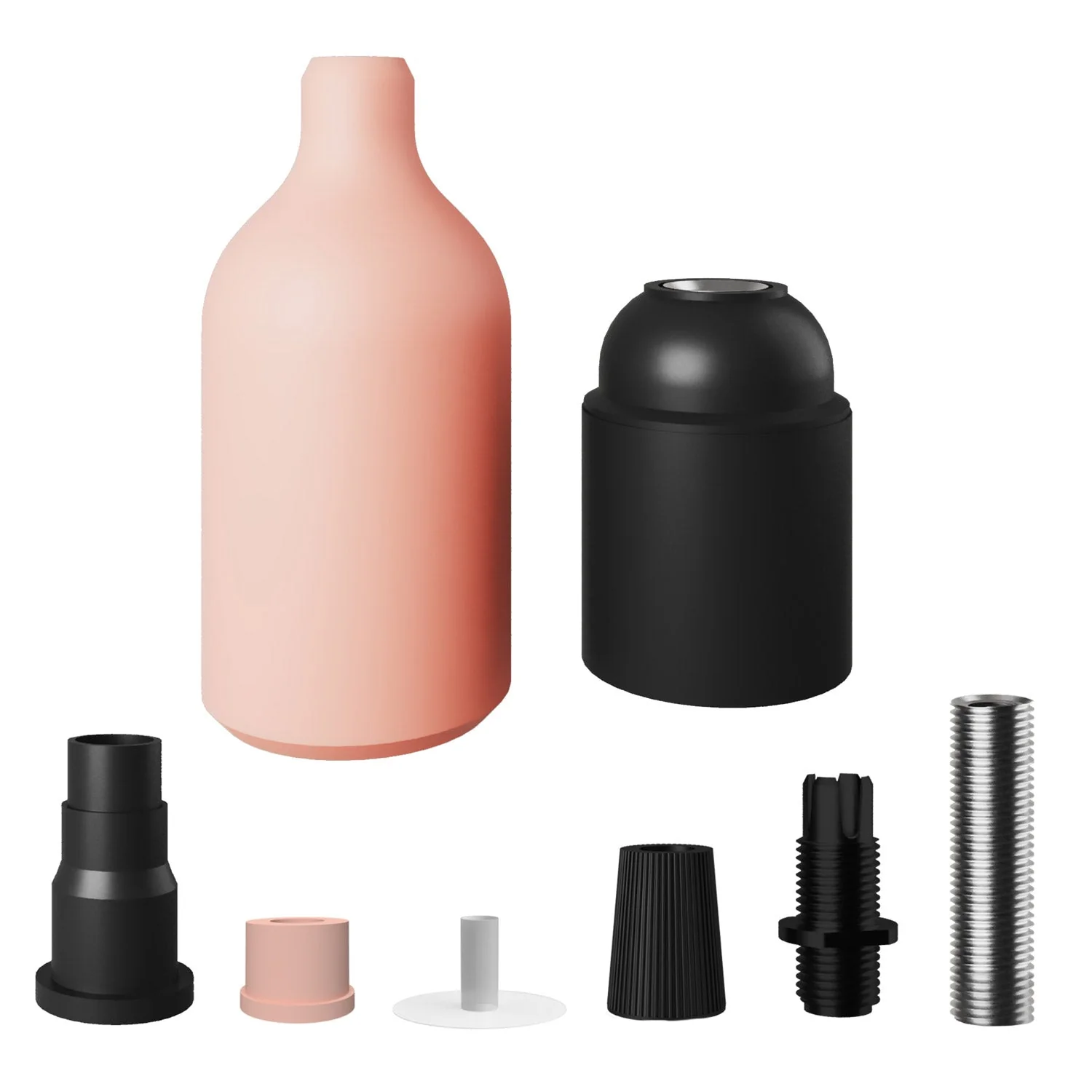 E27 silicone lamp holder kit with hidden cable clamp – Salmon - Image 2