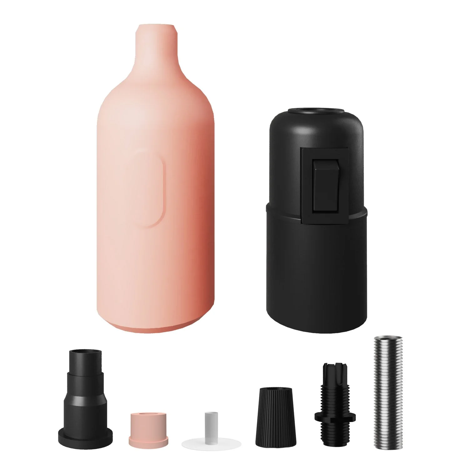 E27 silicone lamp holder kit with hidden switch and cable clamp - Salmon - Image 2