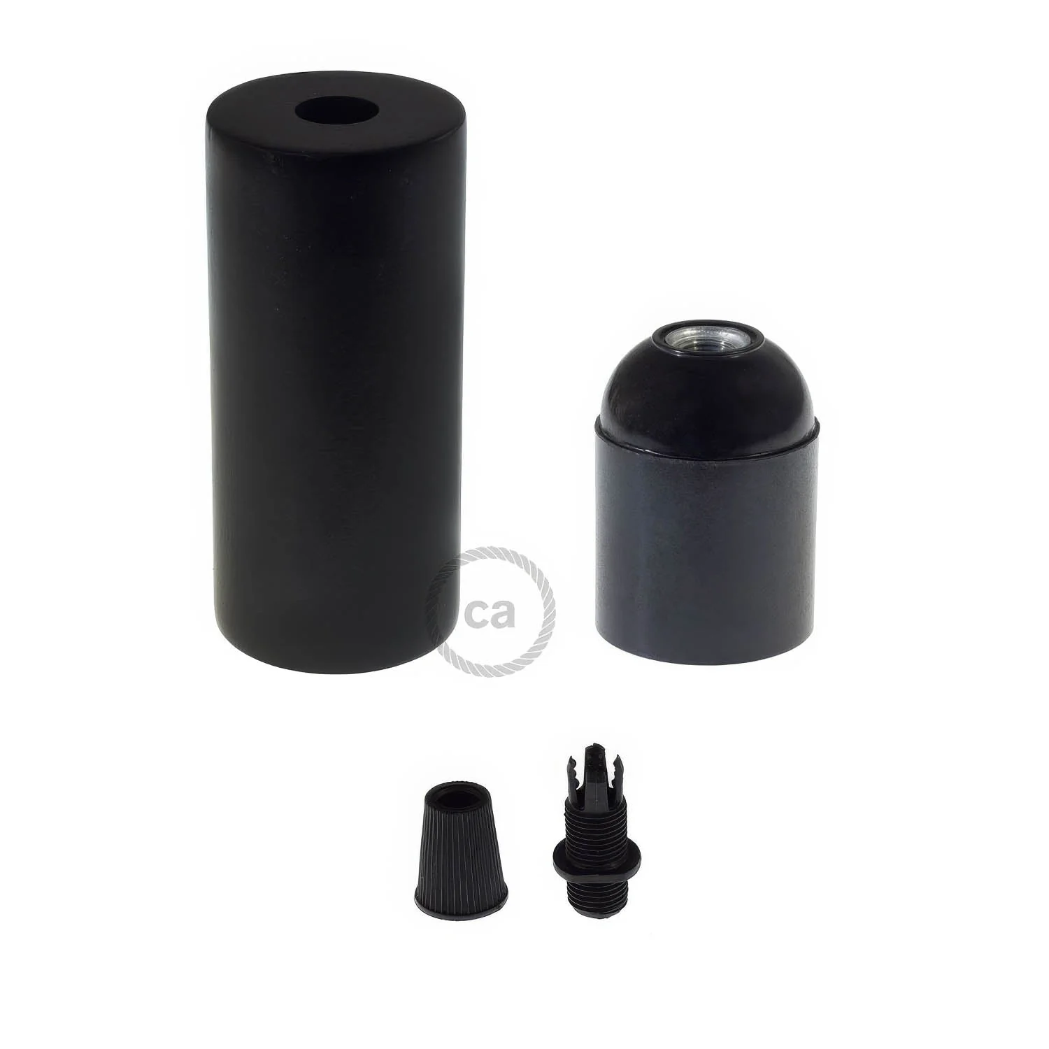 E27 wooden lamp holder kit for XL cord - Black - Image 2