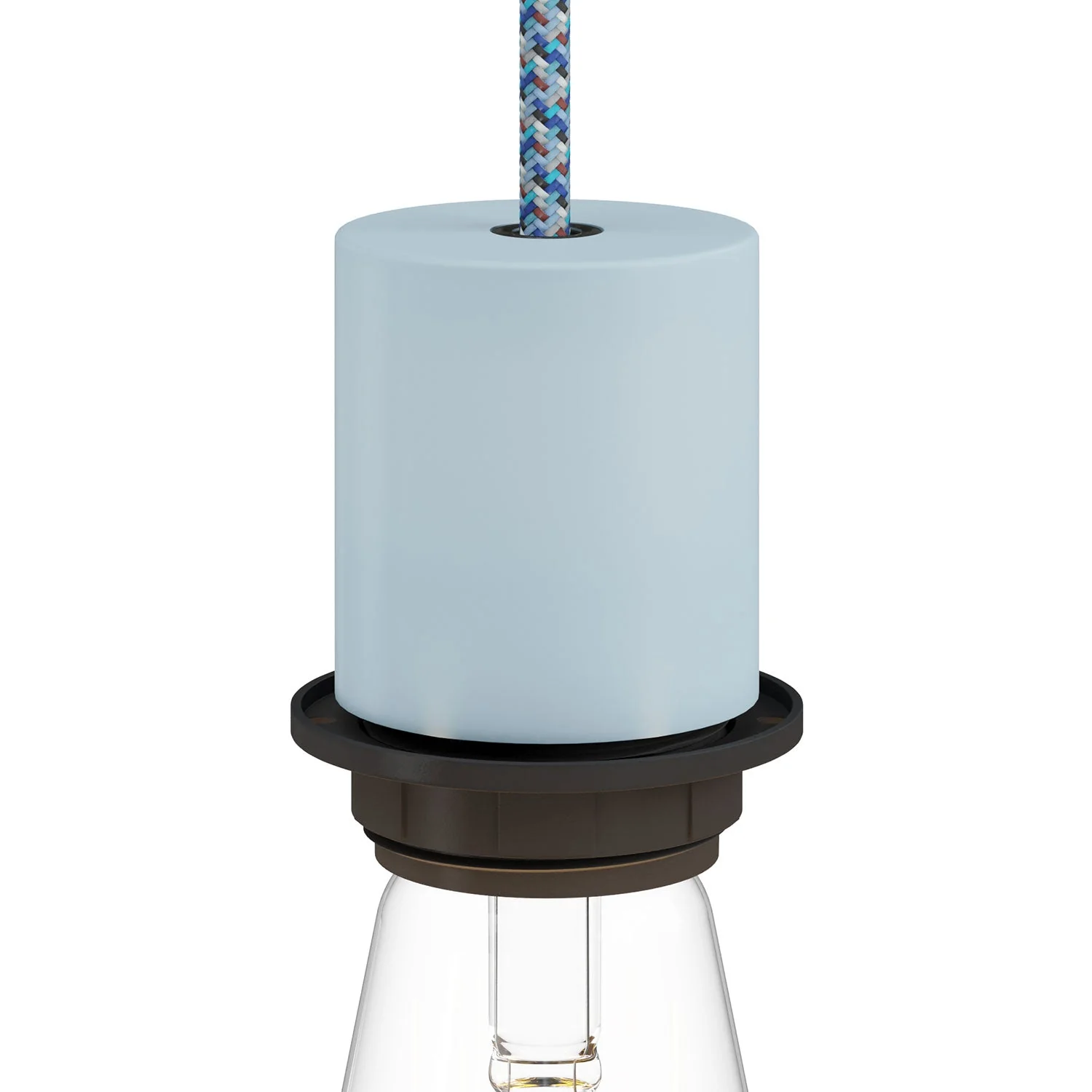E27 semi-threaded lamp holder kit in metal with concealed cable clamp - Powder blue