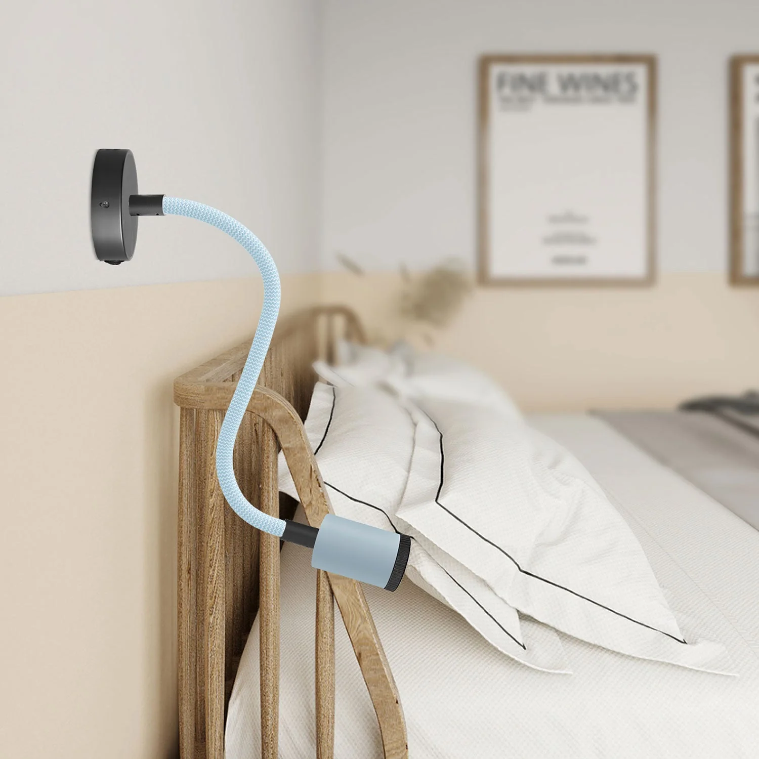 Fermaluce Flex 30 Pastel lamp with mini ceiling rose with switch and mini GU1d0 spotlight - Powder blue - Image 2