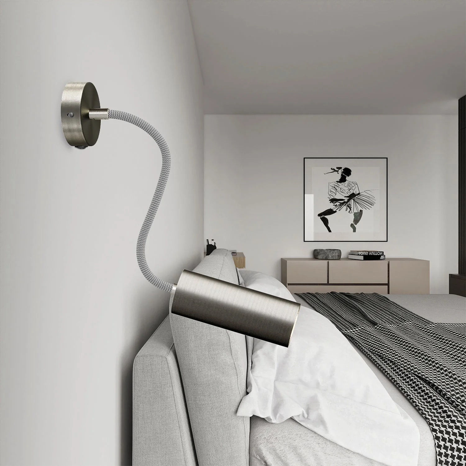 Fermaluce Flex 30 lamp with mini ceiling rose with switch and spotlight with Tub-E14 lampshade - Satin titanium - Image 2