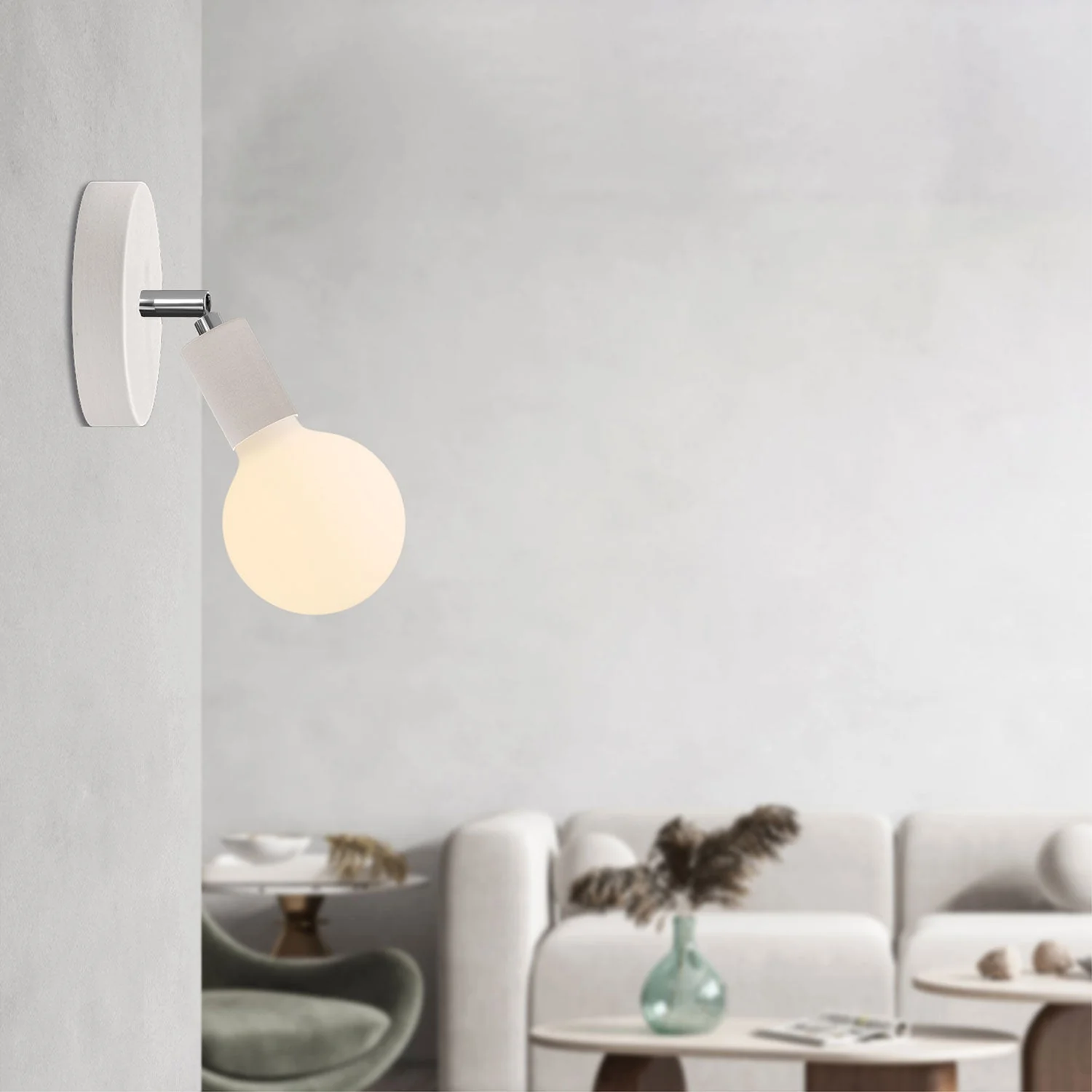 Fermaluce Snodo lamp in wood with Globe Porcelain light bulb - White - Image 2
