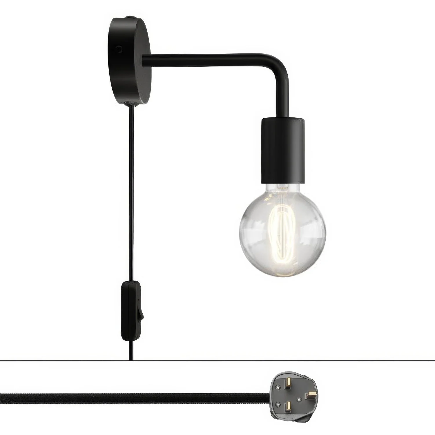 Spostaluce metal lamp with curved extension and UK plug - Black