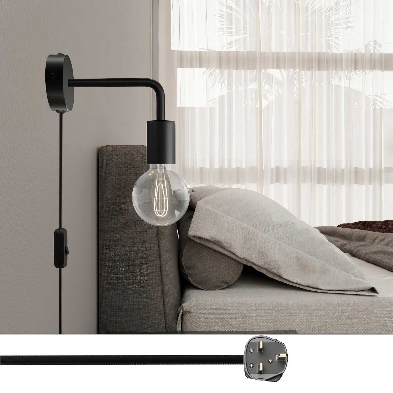 Spostaluce metal lamp with curved extension and UK plug - Black - Image 2