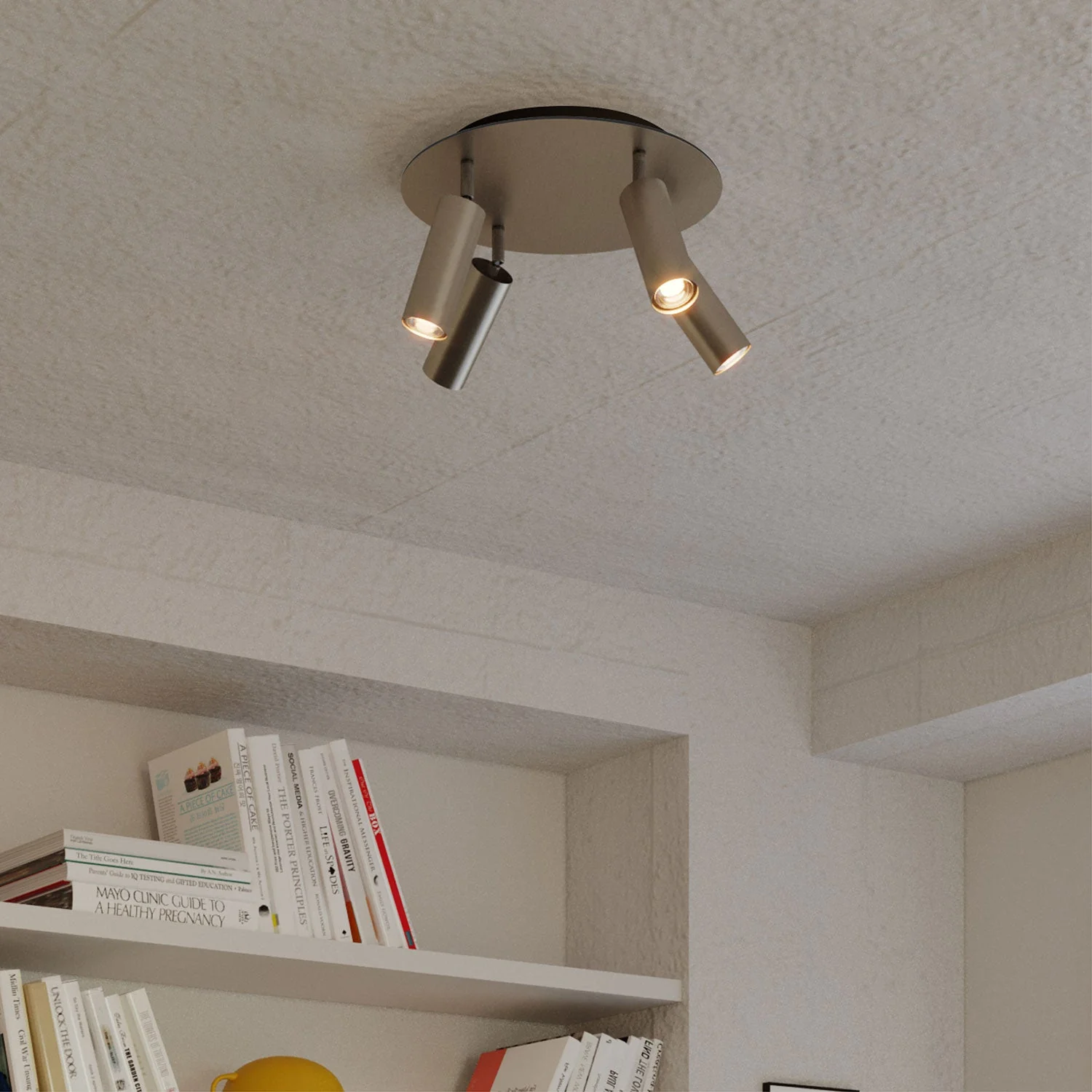 Lamp with 4 spotlights and Tub-E14 lampshade and Rose-One XXL round - Satin titanium - Image 3
