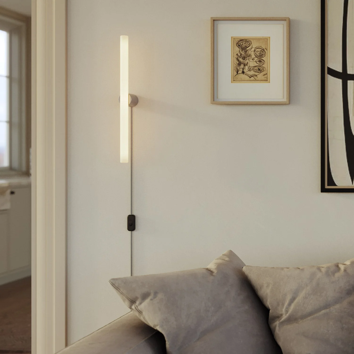 Lamp with plug, metallic finish and linear LED light bulb S14d - Satin titanium - Image 2