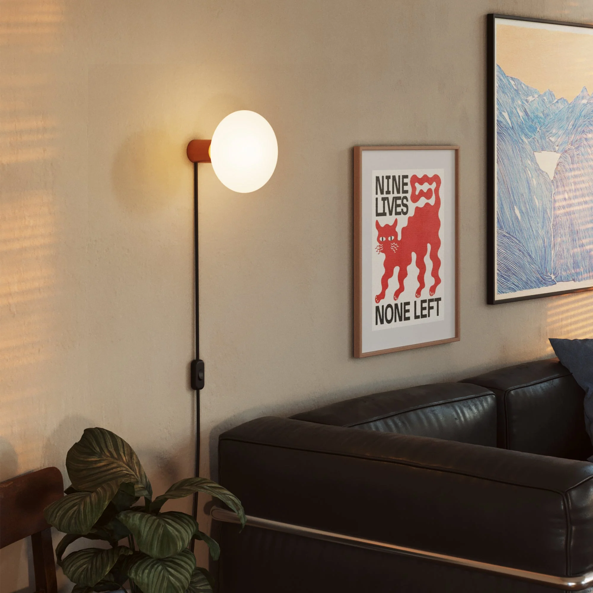 Lamp with UK plug with metallic finish and LED Ellipse porcelain effect light bulb - Satin copper - Image 2