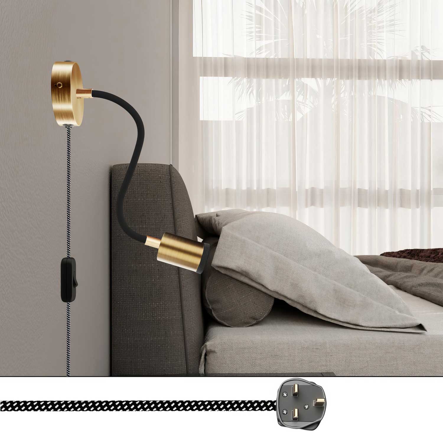 Spostaluce Flex 30 adjustable lamp with GU1d0 spotlight and UK plug - Satin bronze - Image 2