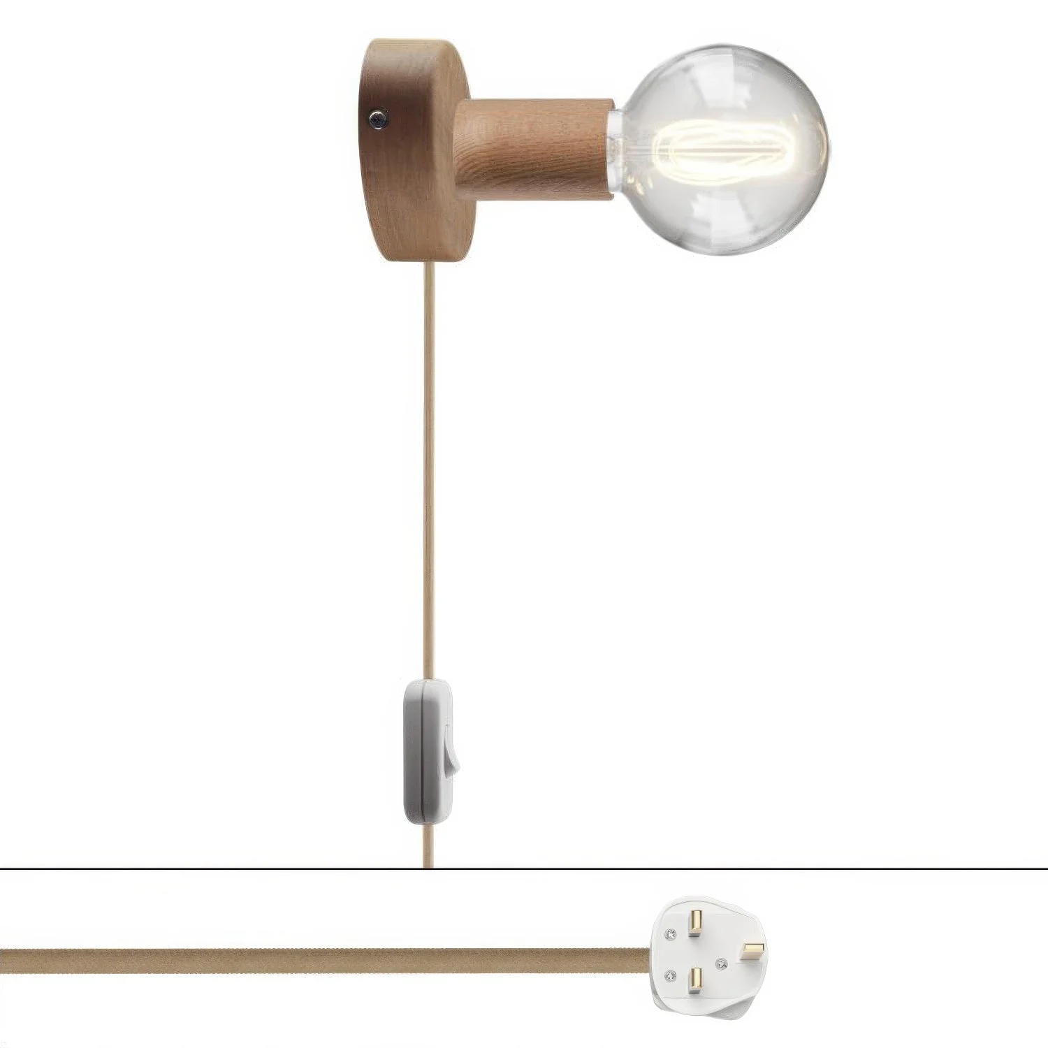 Spostaluce lamp in wood and UK plug - Neutral
