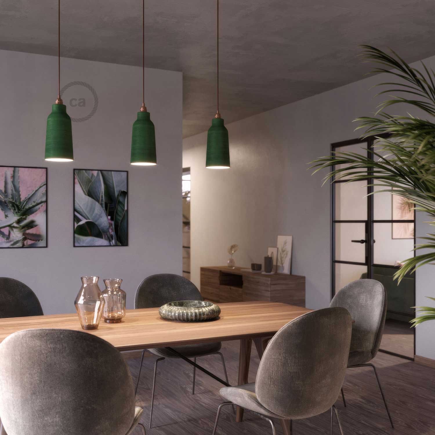 Lampshade Bottiglia in ceramic, Materia collection - Made in Italy - Striated Evergreen - Image 2