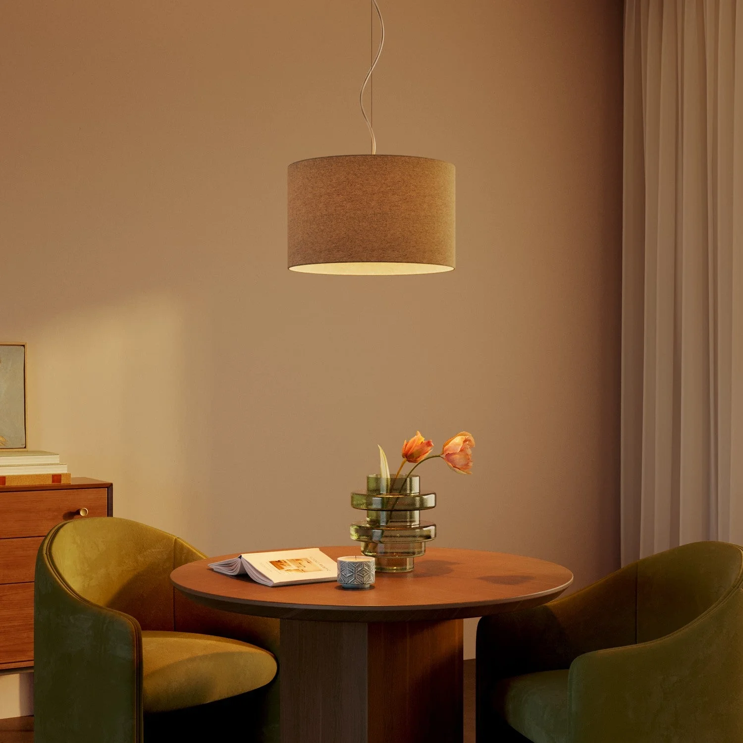 Cylindrical Lampshade L in fabric with E27 fitting - Made in Italy - Beige Wool - Image 2