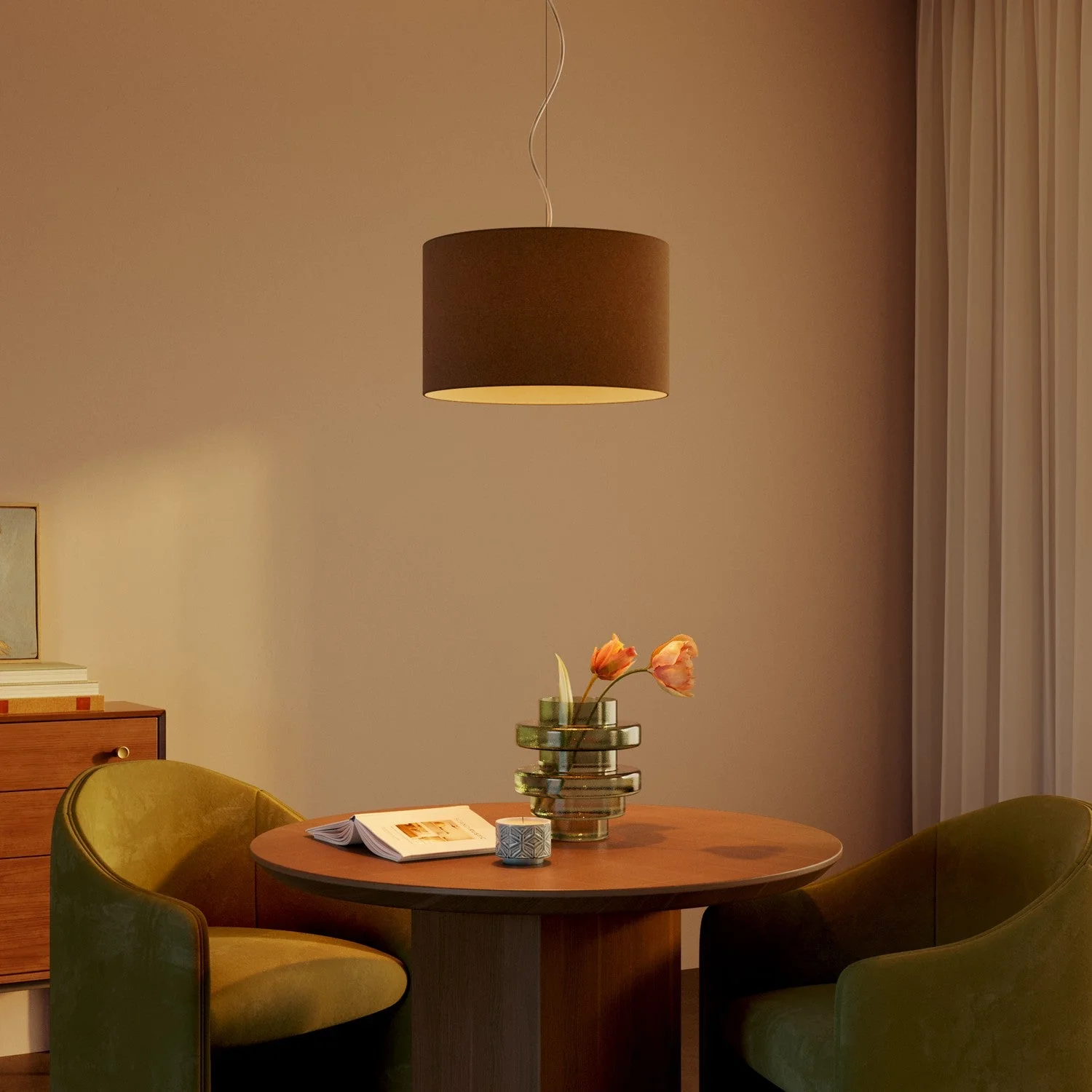 Cylinder L Lampshade in fabric with E27 fitting - Made in Italy - Brown Wool - Image 2