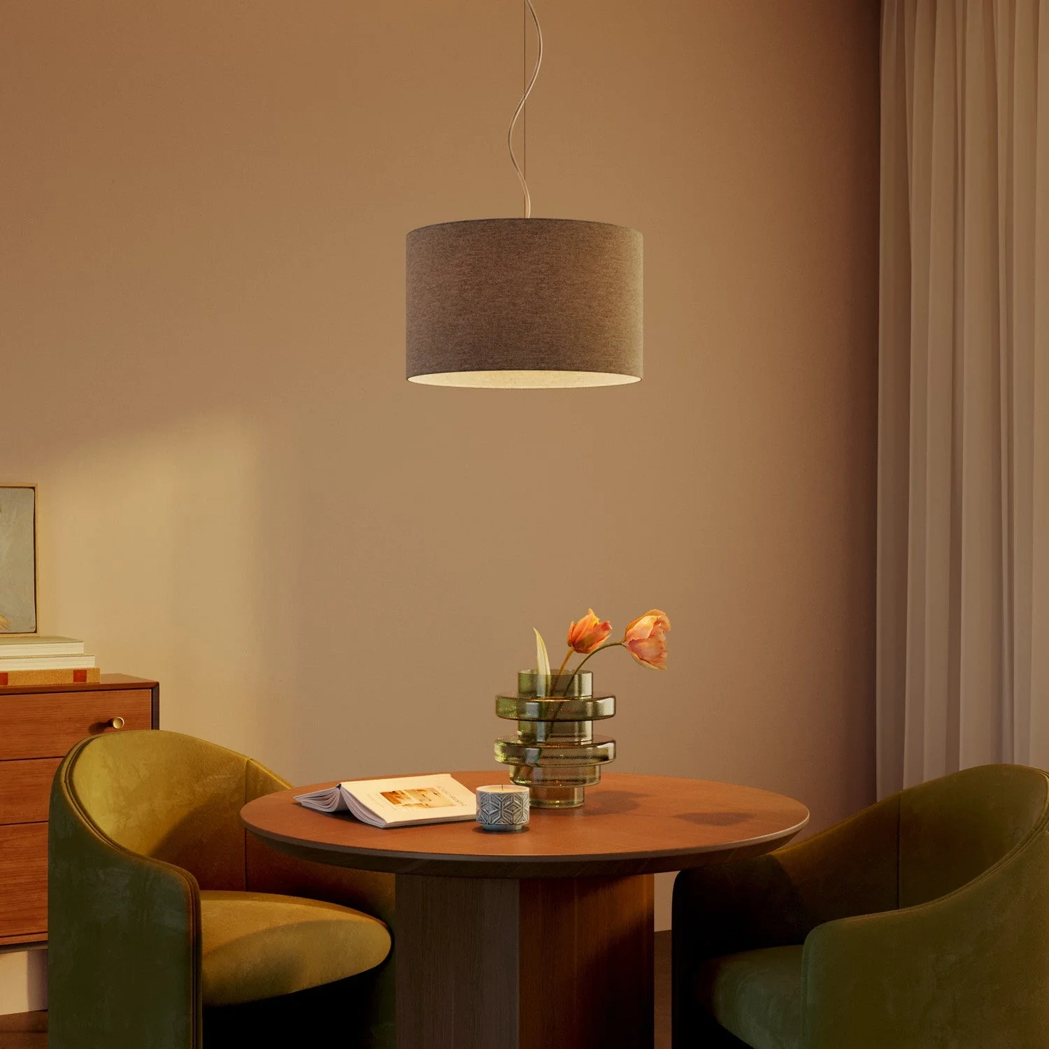 Cilindro L Lampshade in fabric with E27 fitting - Made in Italy - Light Gray Wool - Image 2