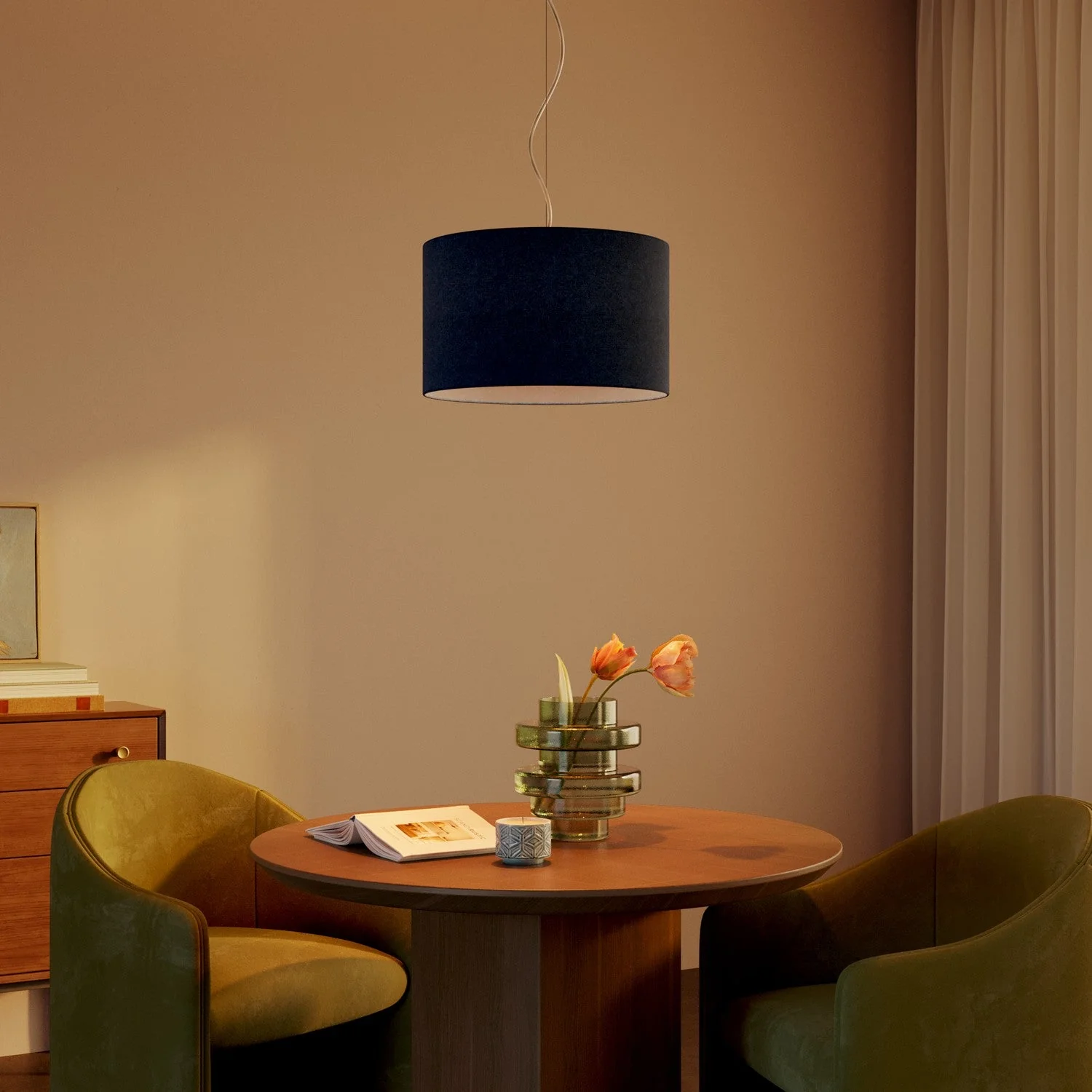 Cylinder L Lampshade in fabric with E27 fitting - Made in Italy - Blue Wool - Image 2