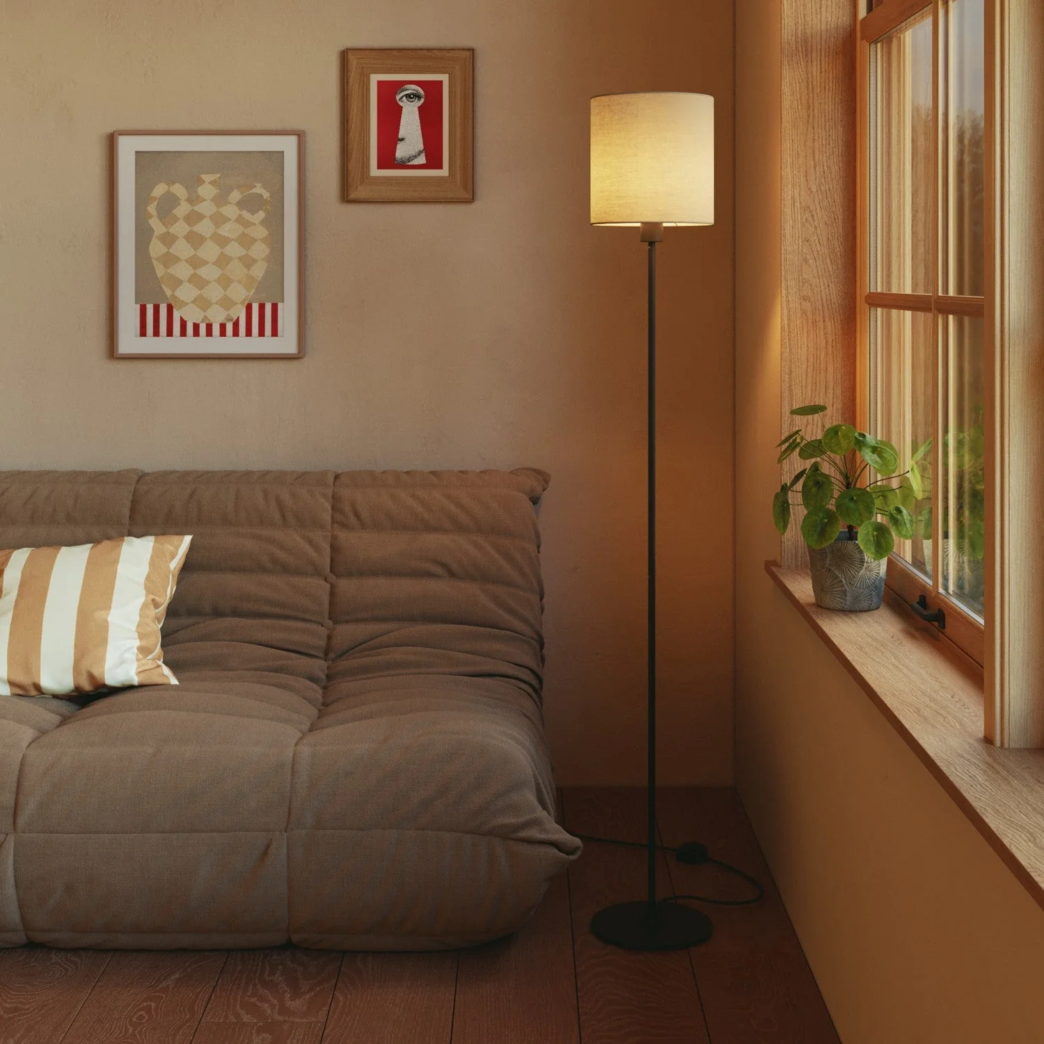 Cylinder M Lampshade in fabric with E27 fitting - Made in Italy - Arenal Dove Grey - Image 2