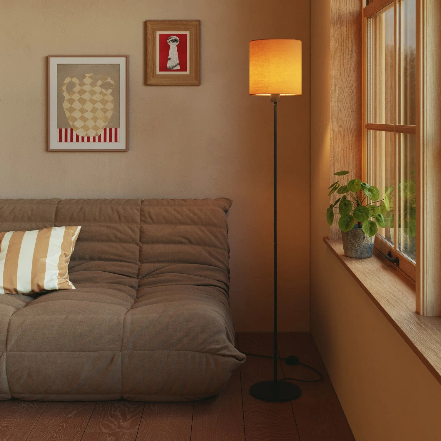 Cilindro M Lampshade in fabric with E27 fitting - Made in Italy - Teletta Mandarin - Image 2