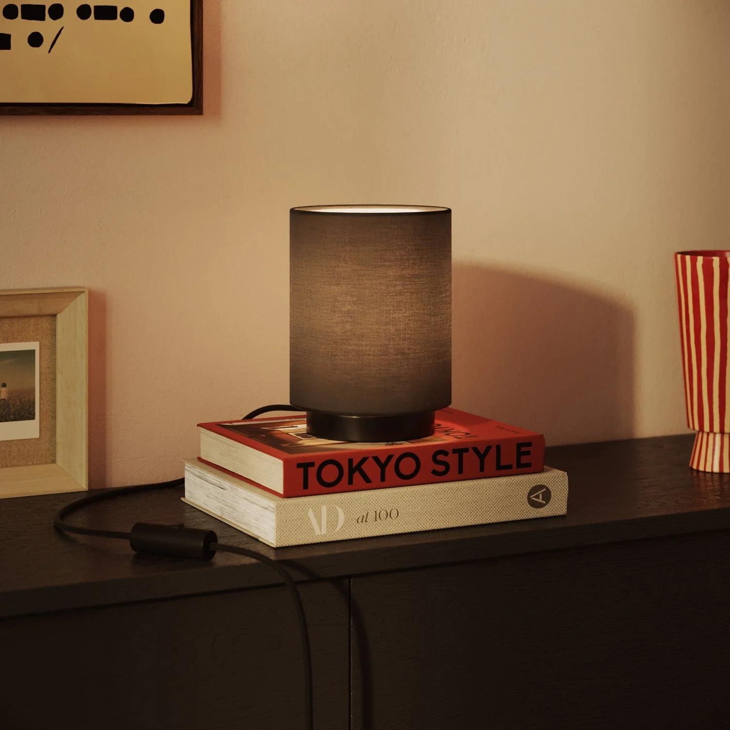 Cylinder S Lampshade in fabric with E27 fitting - Made in Italy - Dark Gray Teletta - Image 2