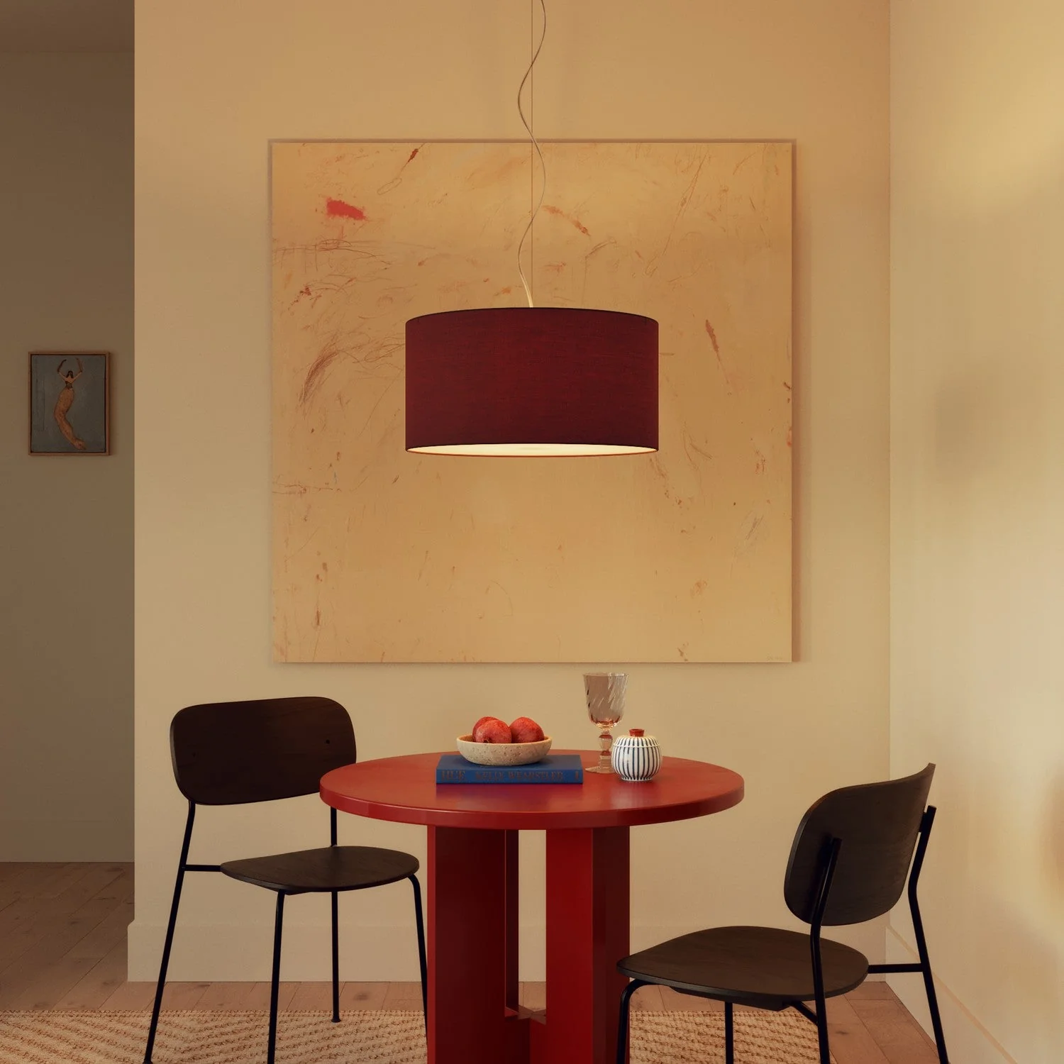 Lampshade Cylinder XL in fabric with E27 fitting - Made in Italy - Arenal Bordeaux - Image 2