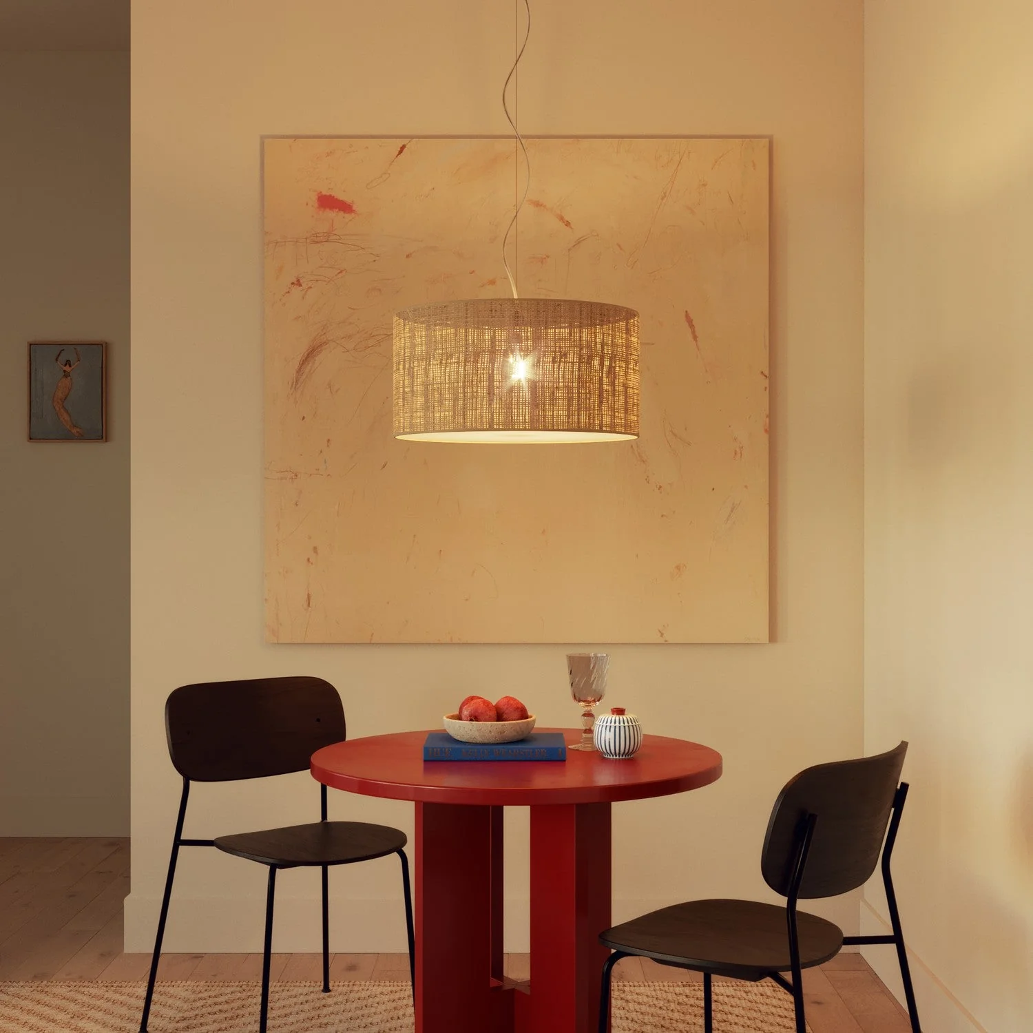 XL Cylindrical Lampshade in fabric with E27 fitting - Made in Italy - Raphia - Image 2