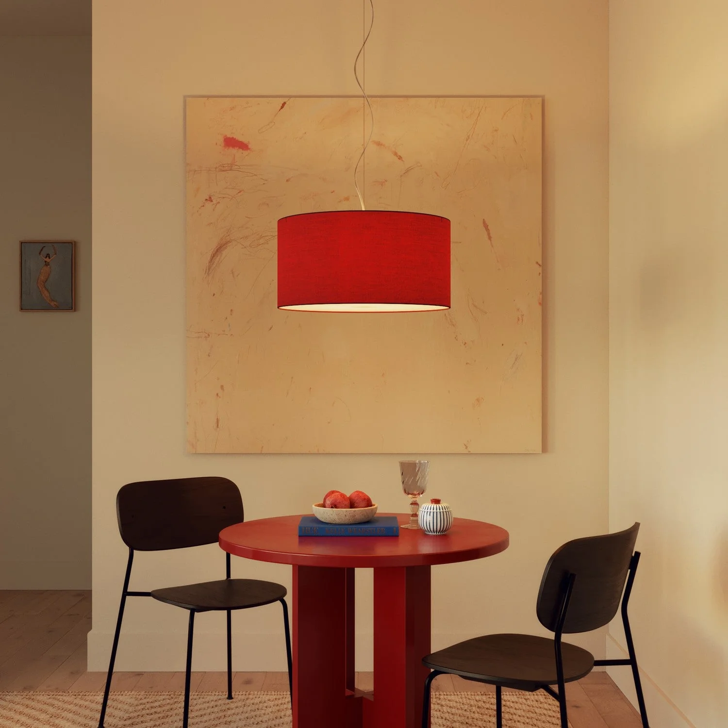 XL Cylinder Lampshade in fabric with E27 fitting - Made in Italy - Red Teletta - Image 2