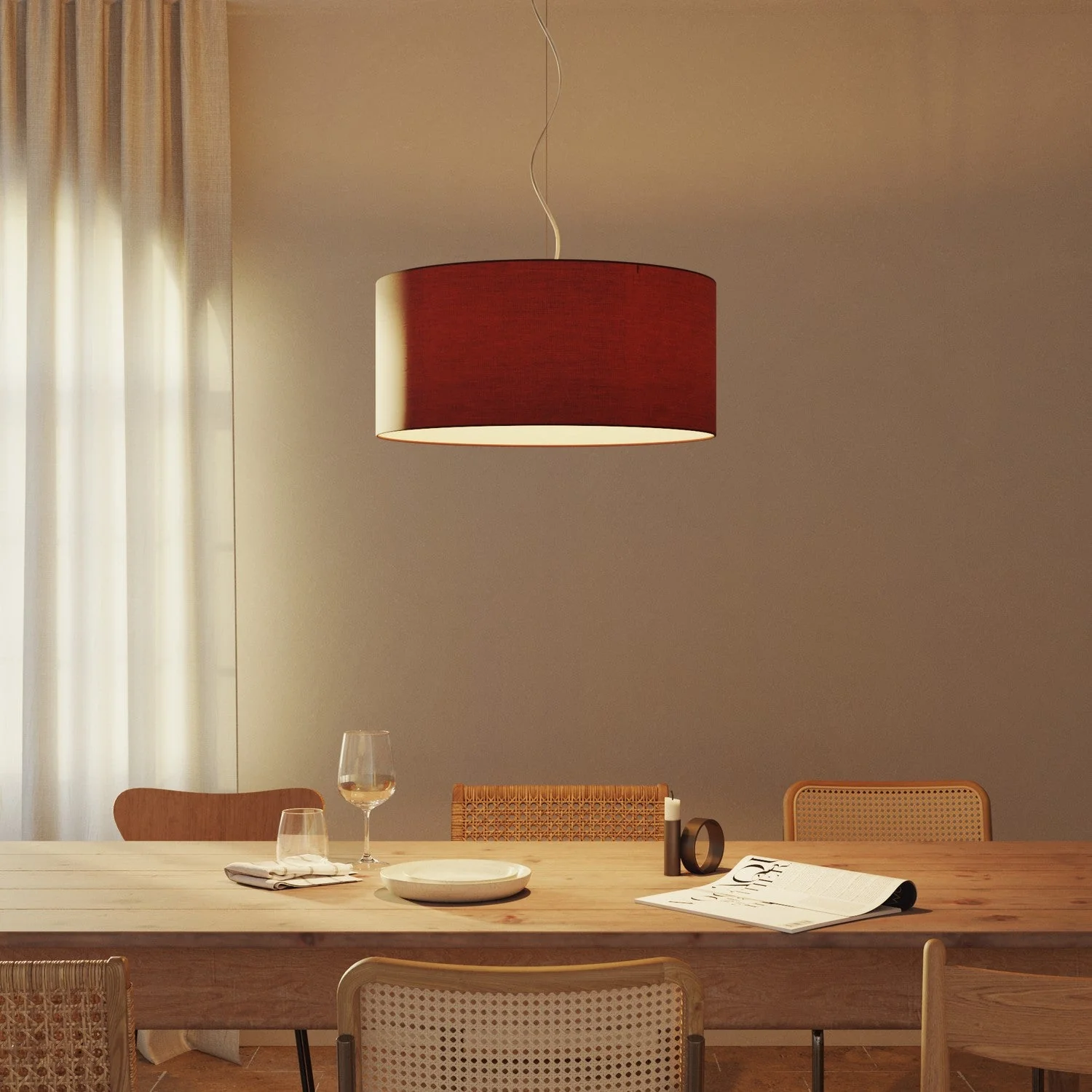 XXL Cylinder Lampshade in fabric with E27 fitting - Made in Italy - Aenal Bordeaux - Image 2