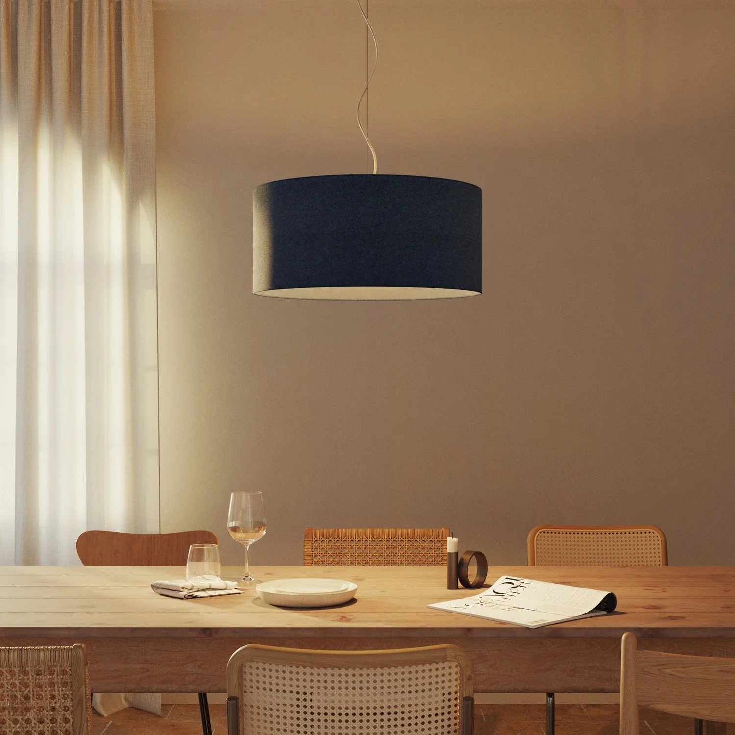 XXL Cylinder Lampshade in fabric with E27 fitting - Made in Italy - Blue Wool - Image 2
