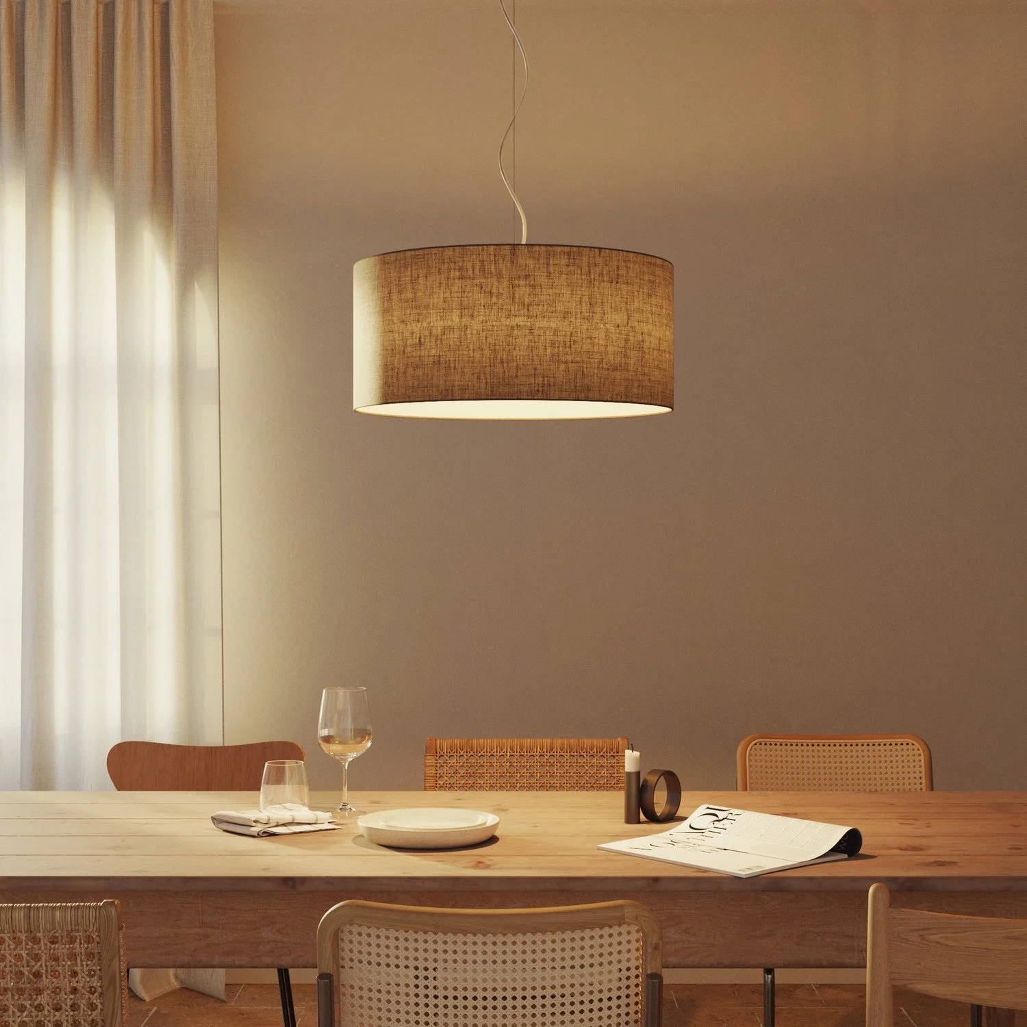 XXL Cylindrical Lampshade in fabric with E27 fitting - Made in Italy - Camelot Brown - Image 2