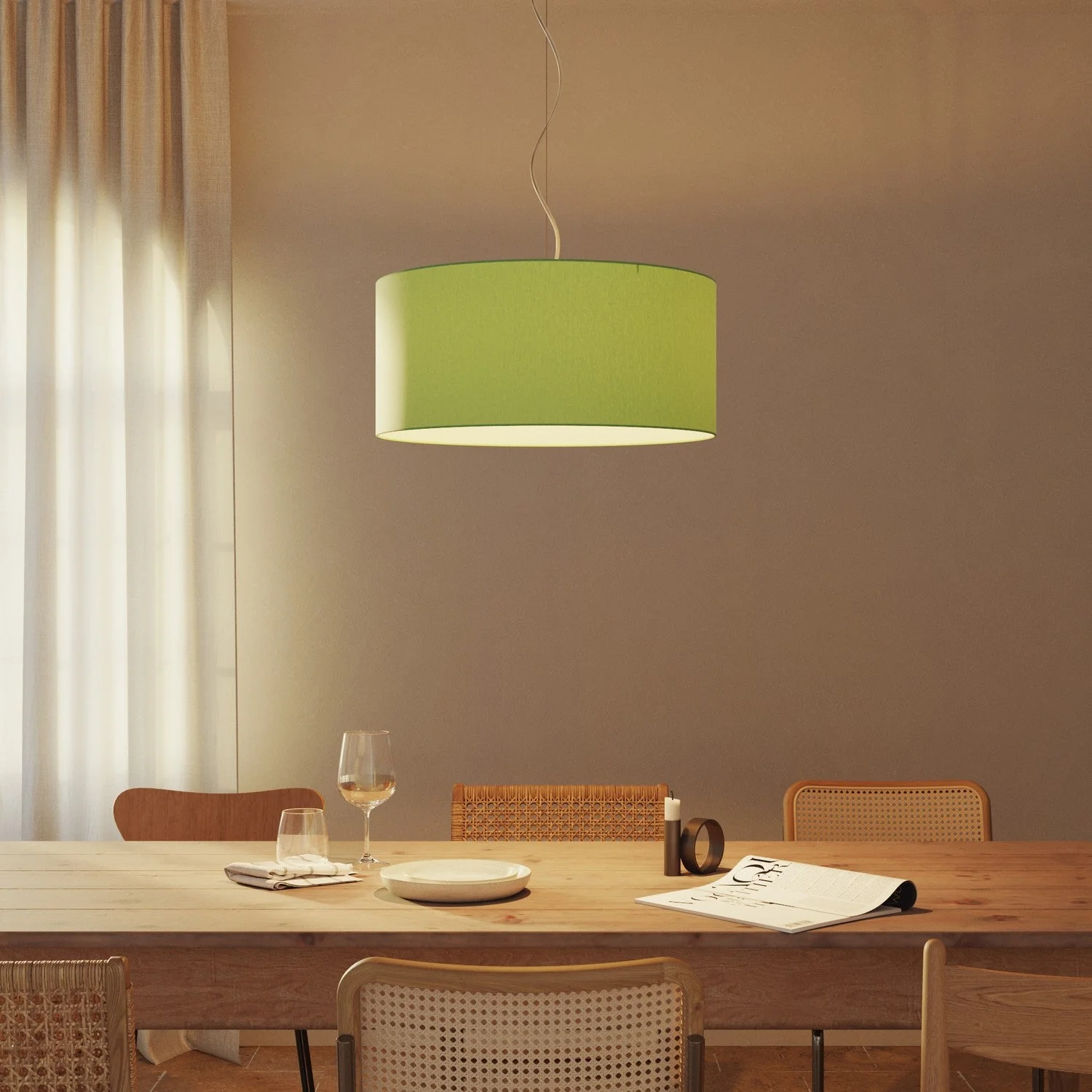 XXL Cylinder Lampshade in fabric with E27 fitting - Made in Italy - Cinette Pistachio Green - Image 2