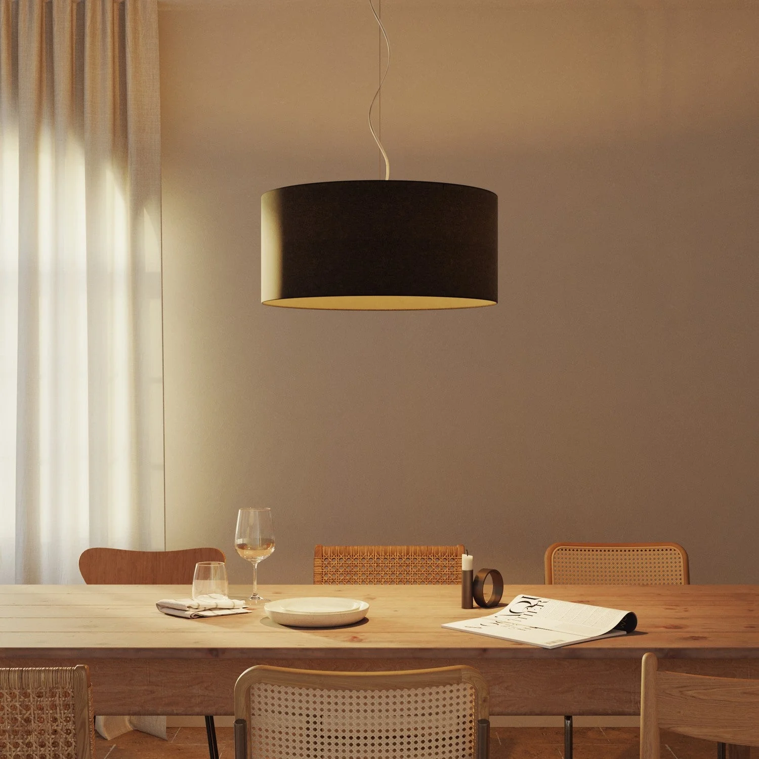 Cylinder Lampshade XXL in fabric with E27 fitting - Made in Italy - Dark Gray Wool - Image 2