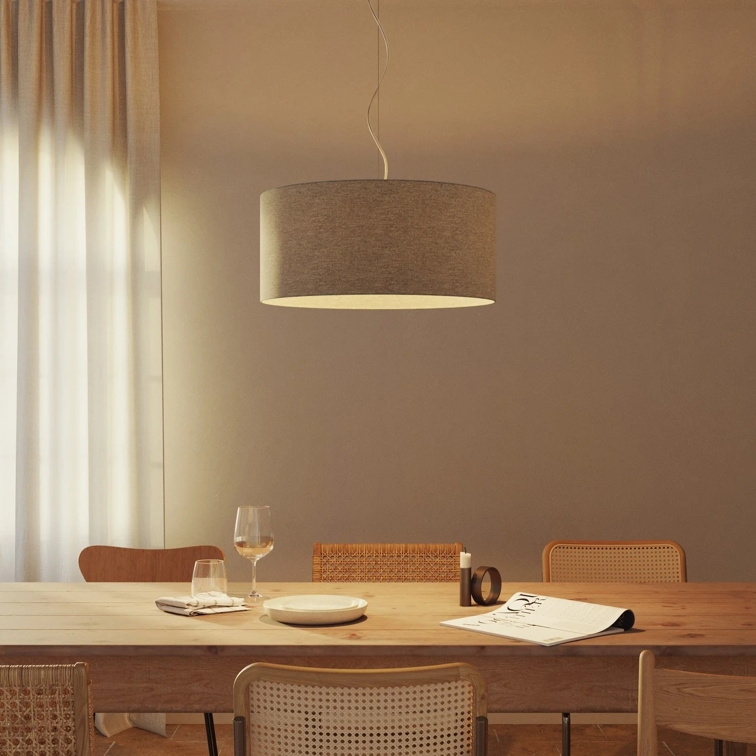XXL Cylinder Lampshade in fabric with E27 fitting - Made in Italy - Light Gray Wool - Image 2