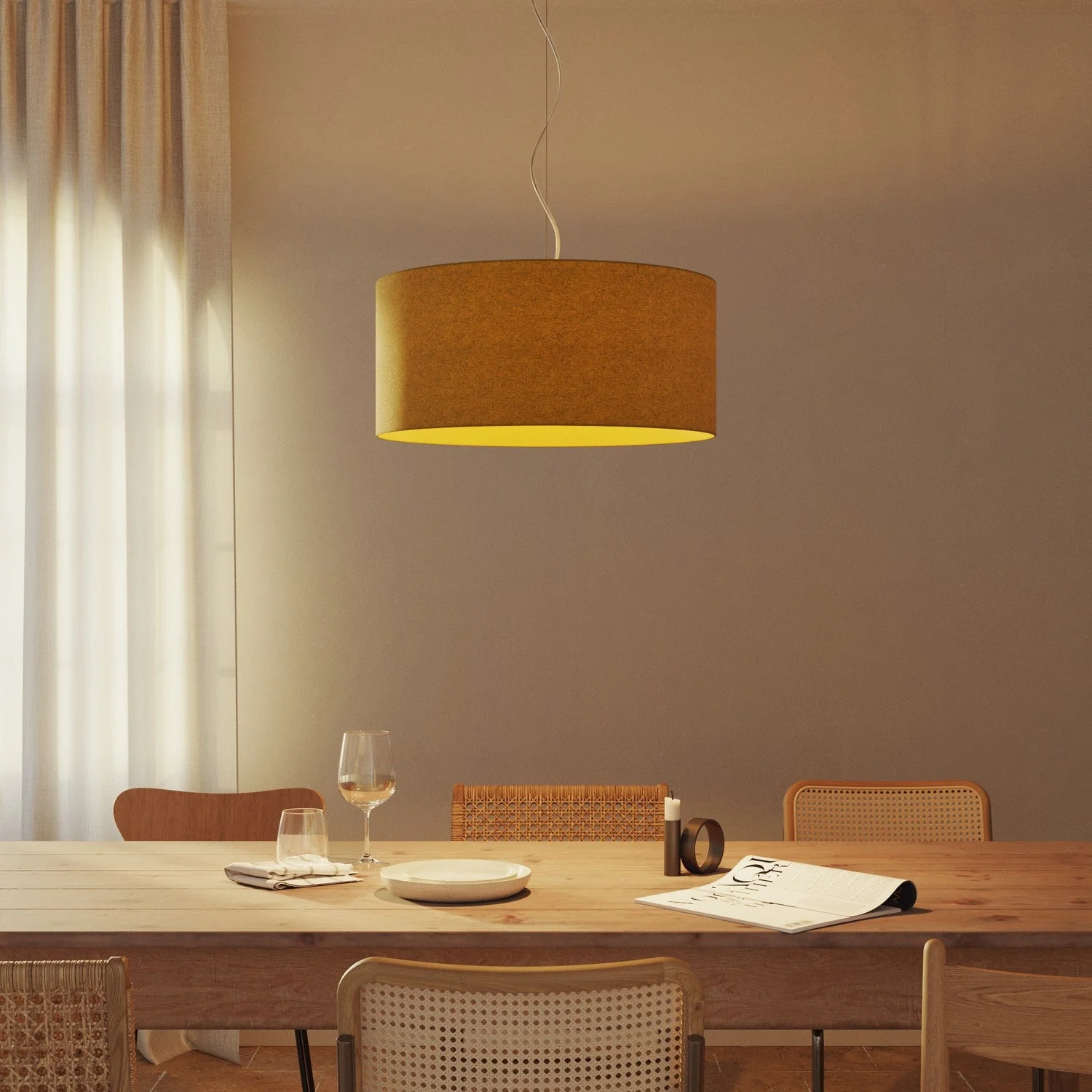 Cylinder Lampshade XXL in fabric with E27 fitting - Made in Italy - Mustard Wool - Image 2