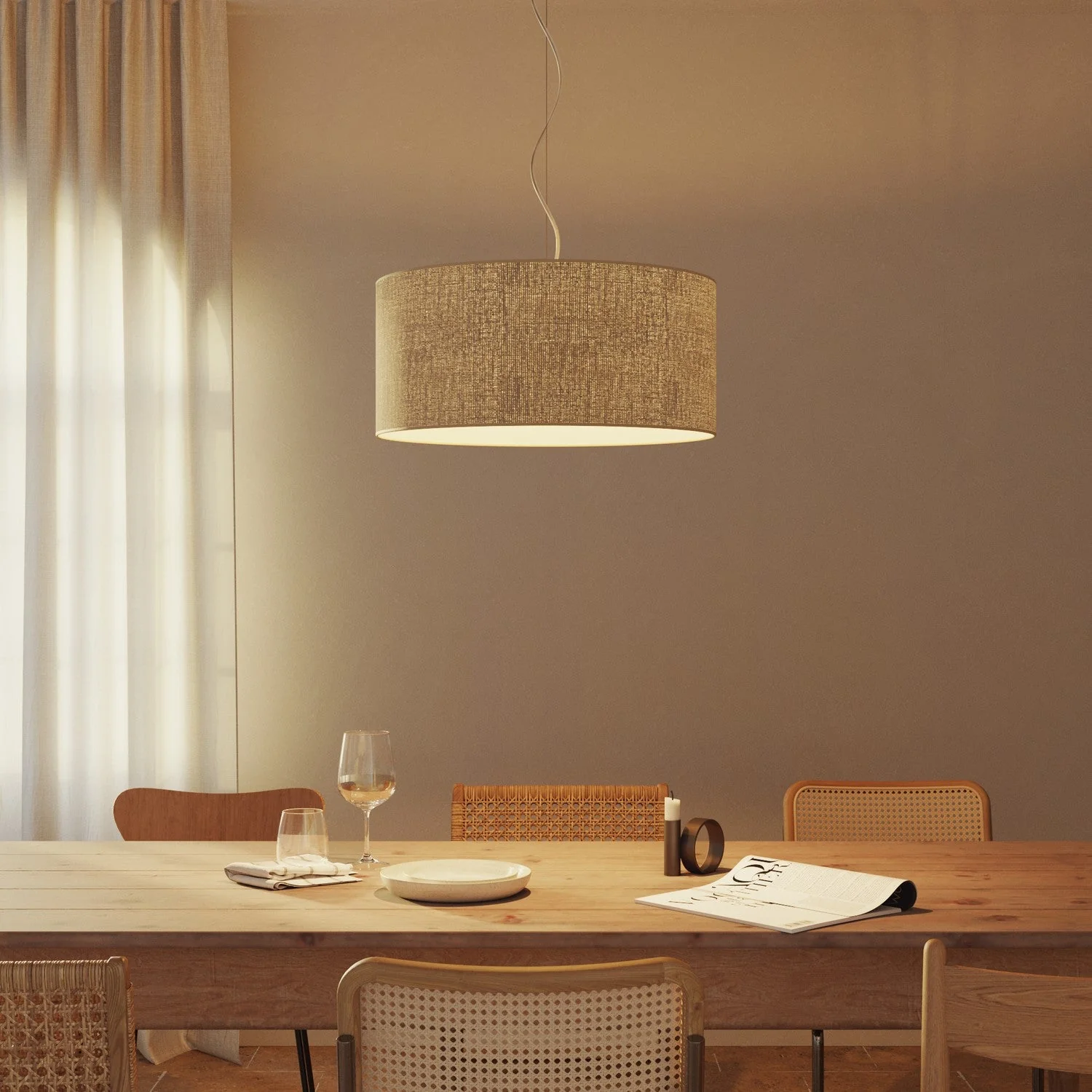 Cilindro XXL fabric lampshade with E27 fitting - Made in Italy - Natural Jute - Image 2