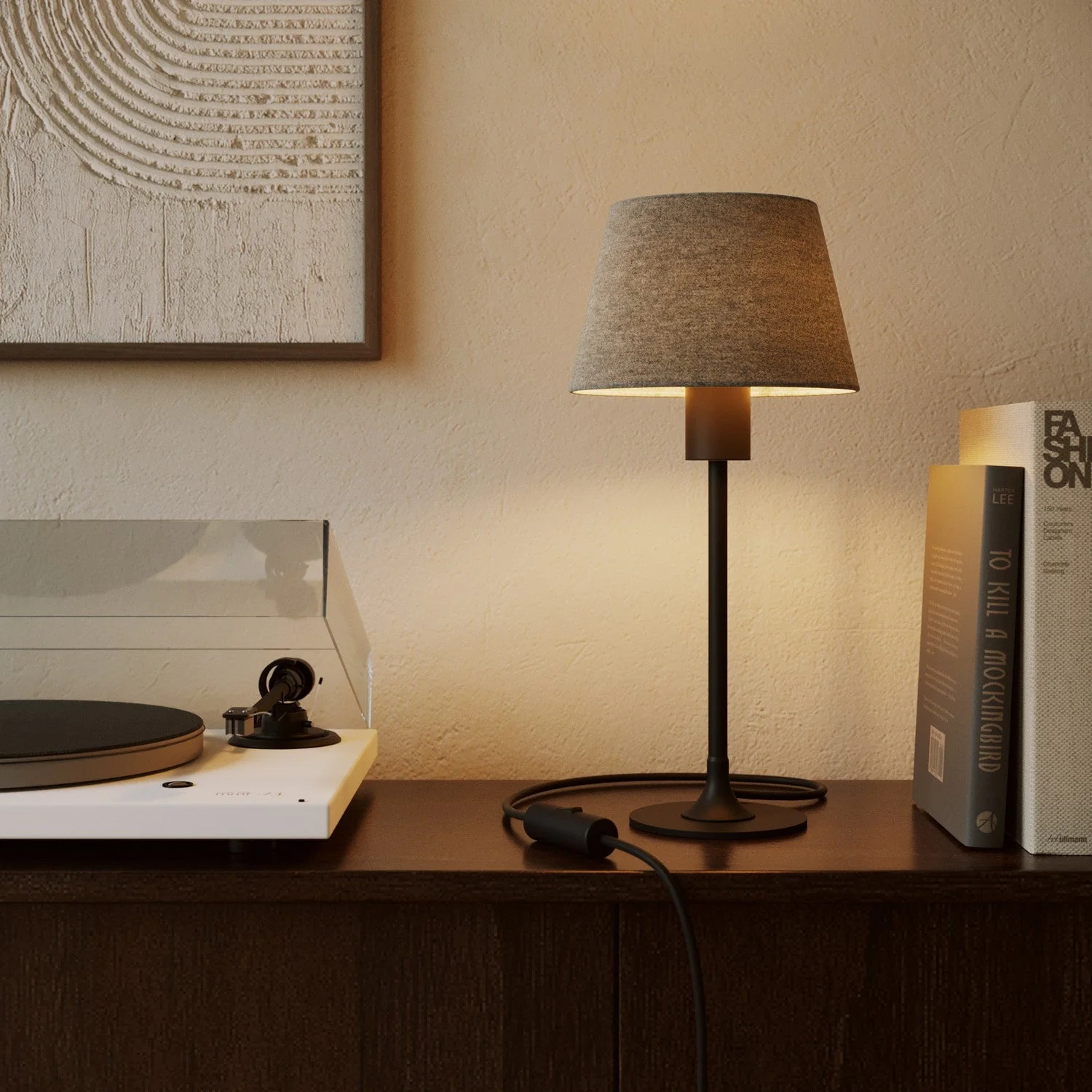 Impero S Lampshade with E27 fitting for table lamp or wall sconce - Made in Italy - Light Gray Wool - Image 2