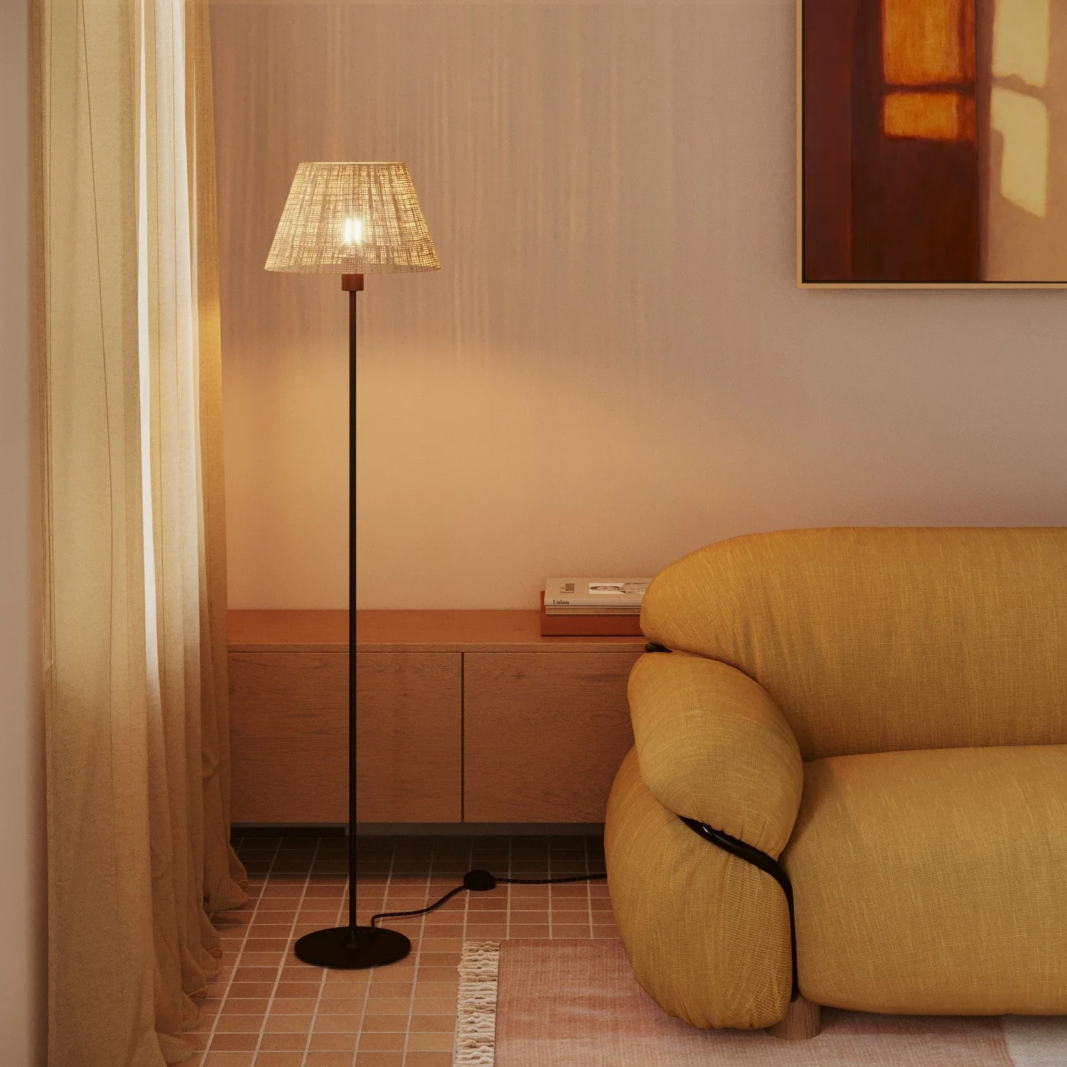 Impero M Lampshade in fabric for floor lamp with E27 fitting - Made in Italy - Raphia - Image 2
