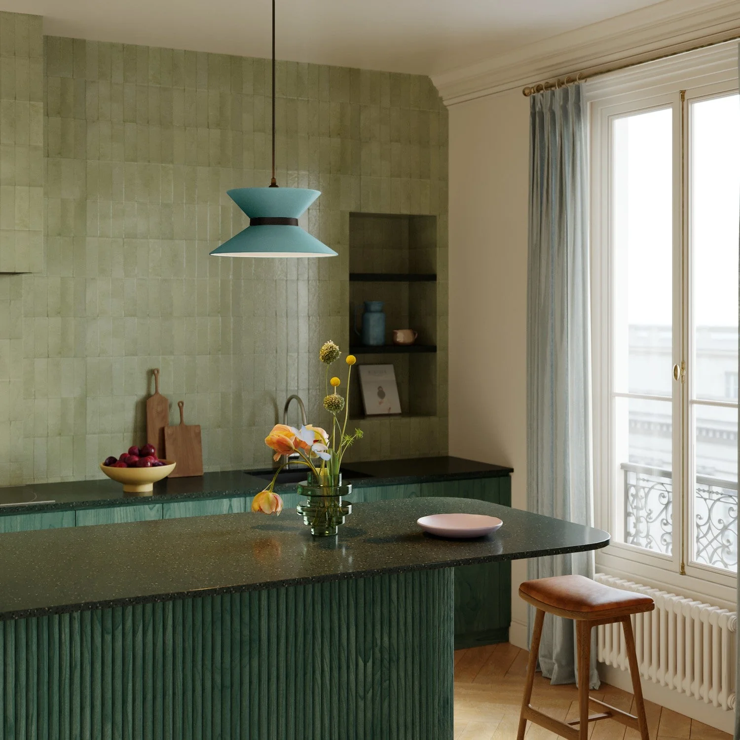 Clessidra Teletta green fabric lampshade - Made in Italy - Image 11