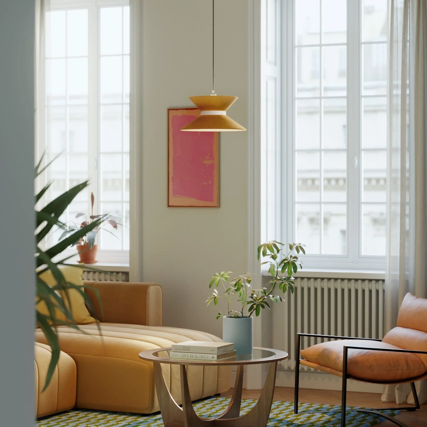 Clessidra fabric lampshade for pendant lamp - Mustard Wool - Image 2