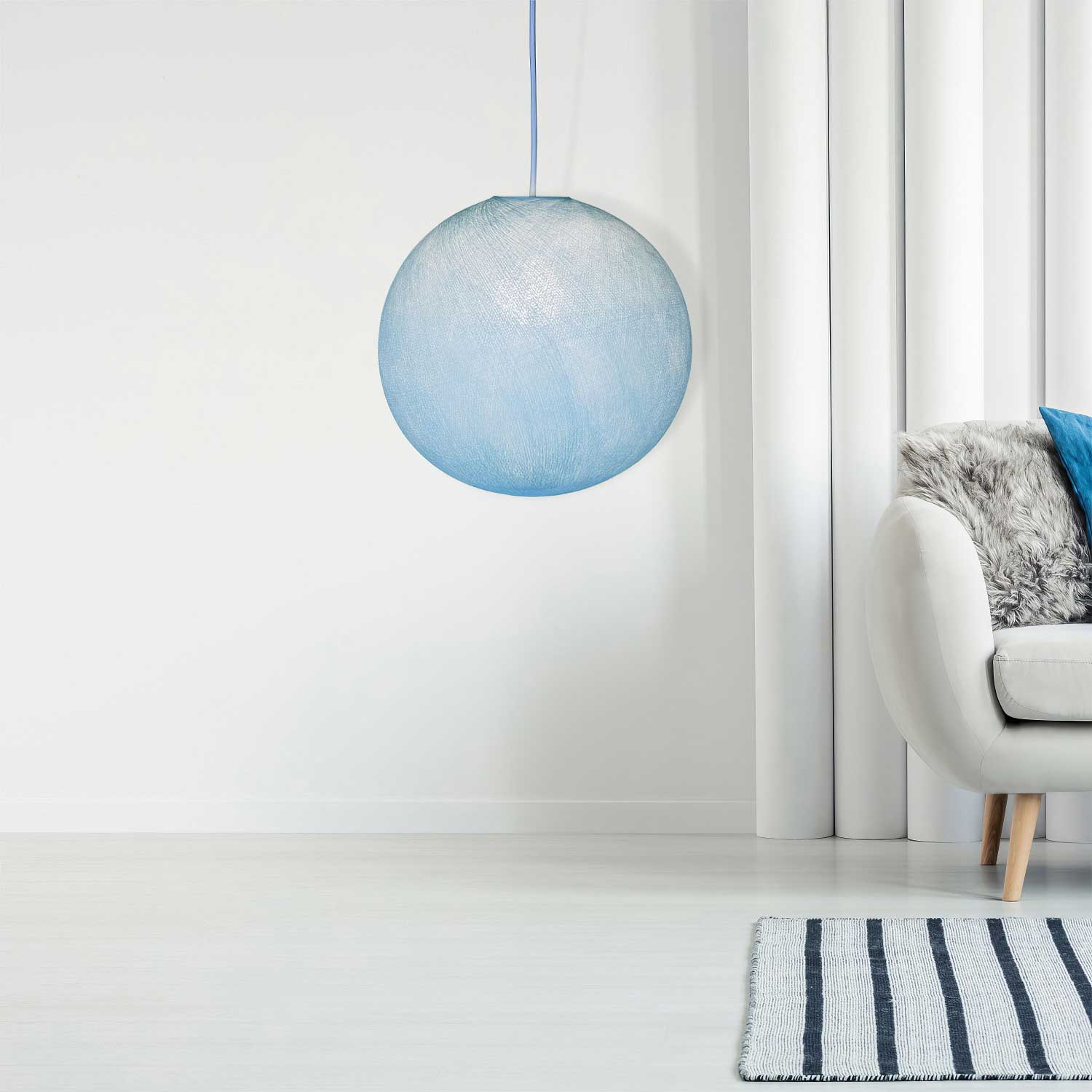 Sphere Lampshade in 100% handmade yarn - Powder Blue Polyester - Image 3