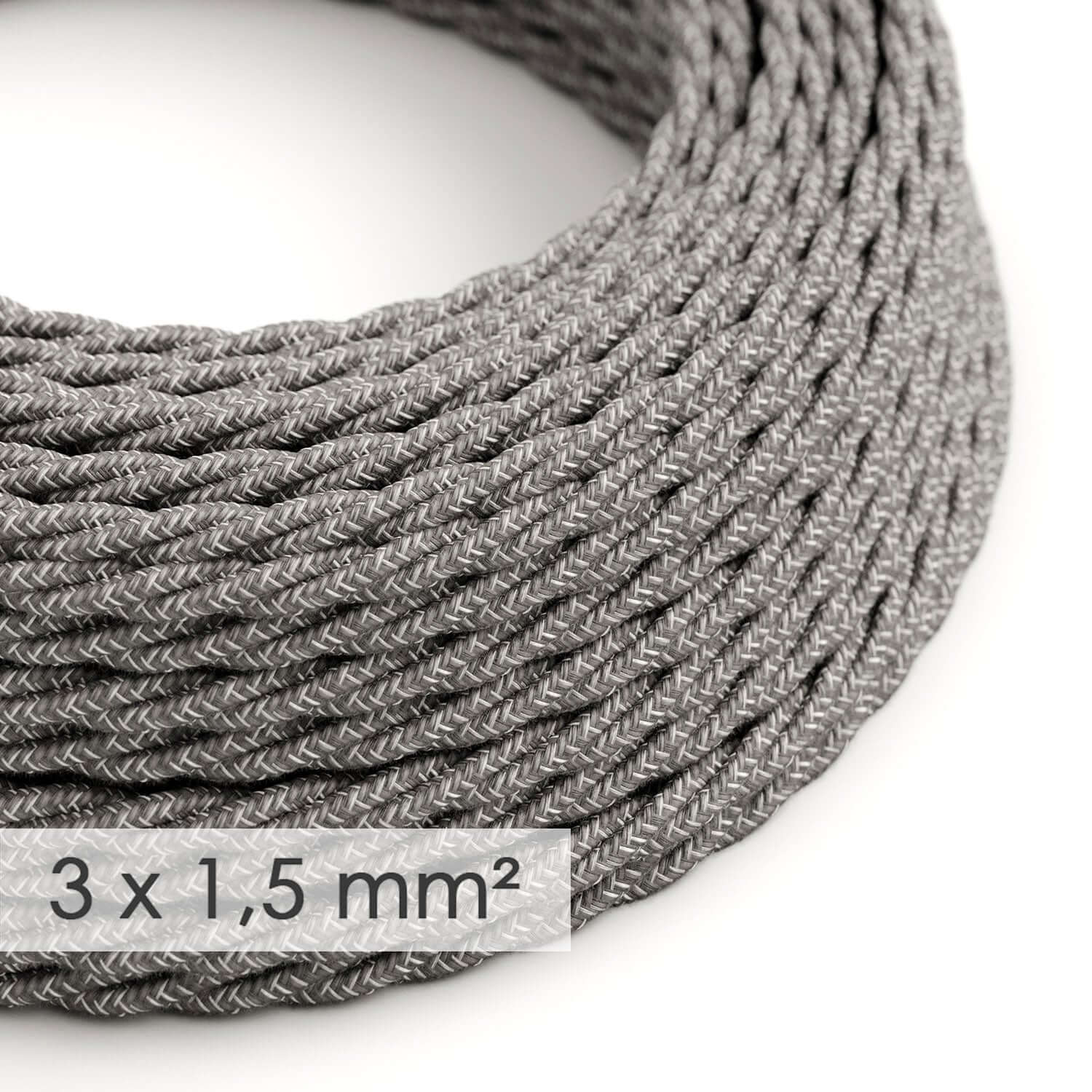 Large-section 3x1.50 braided electric cable – natural linen Grey TN02