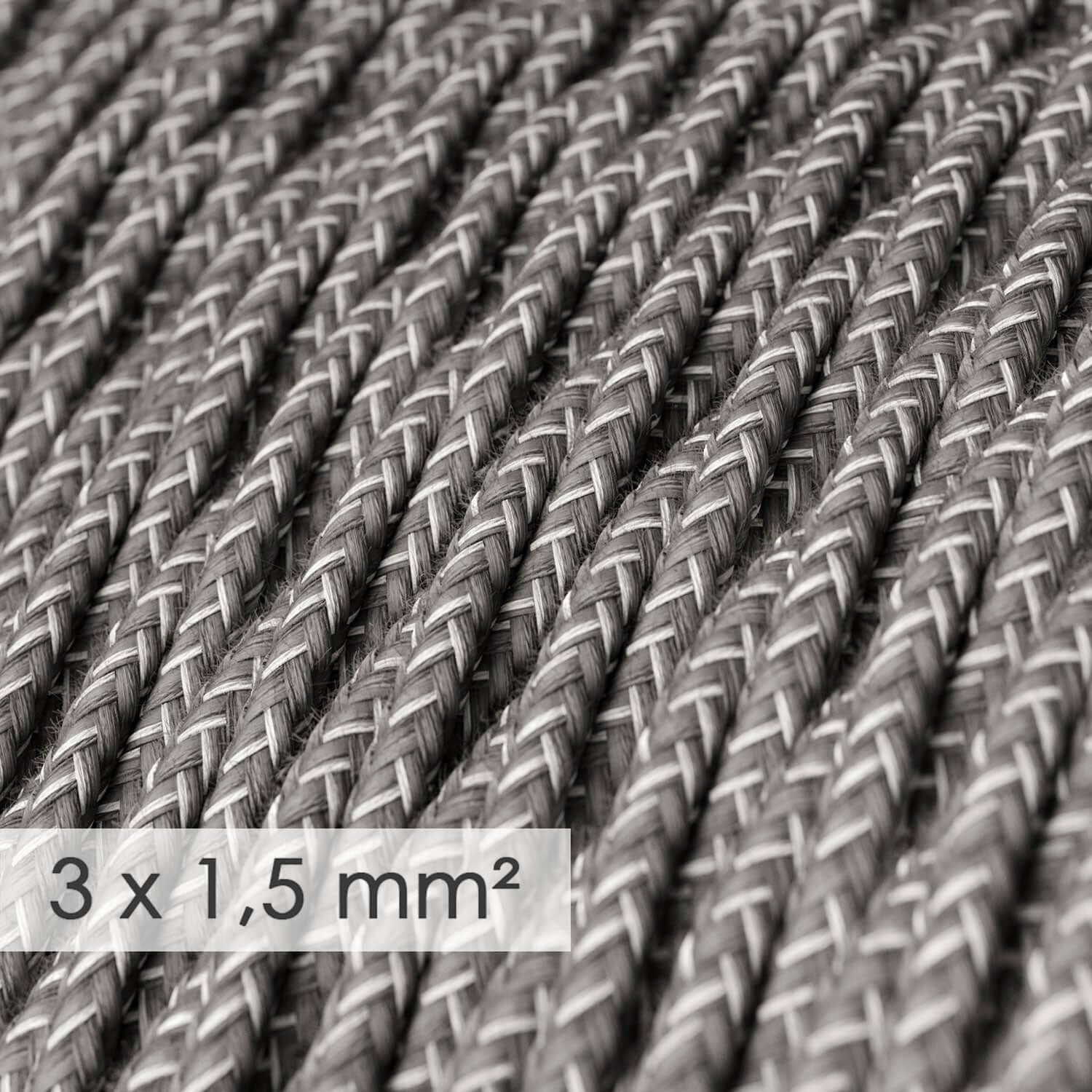 Large-section 3x1.50 braided electric cable – natural linen Grey TN02 - Image 2