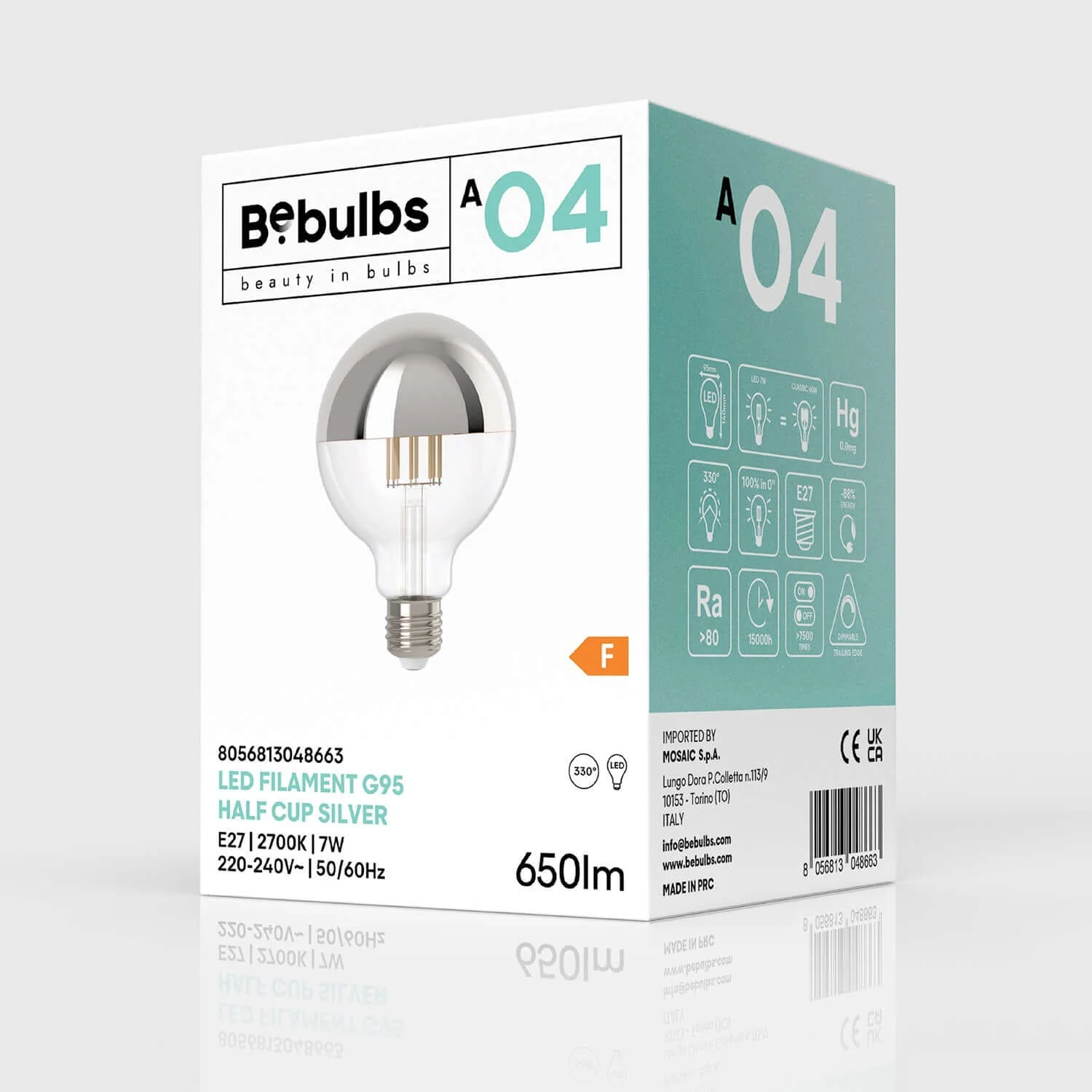 LED Light bulb Silver Half Sphere Globe G95 7W 650Lm E27 2700K Dimmable - A04 - Image 4