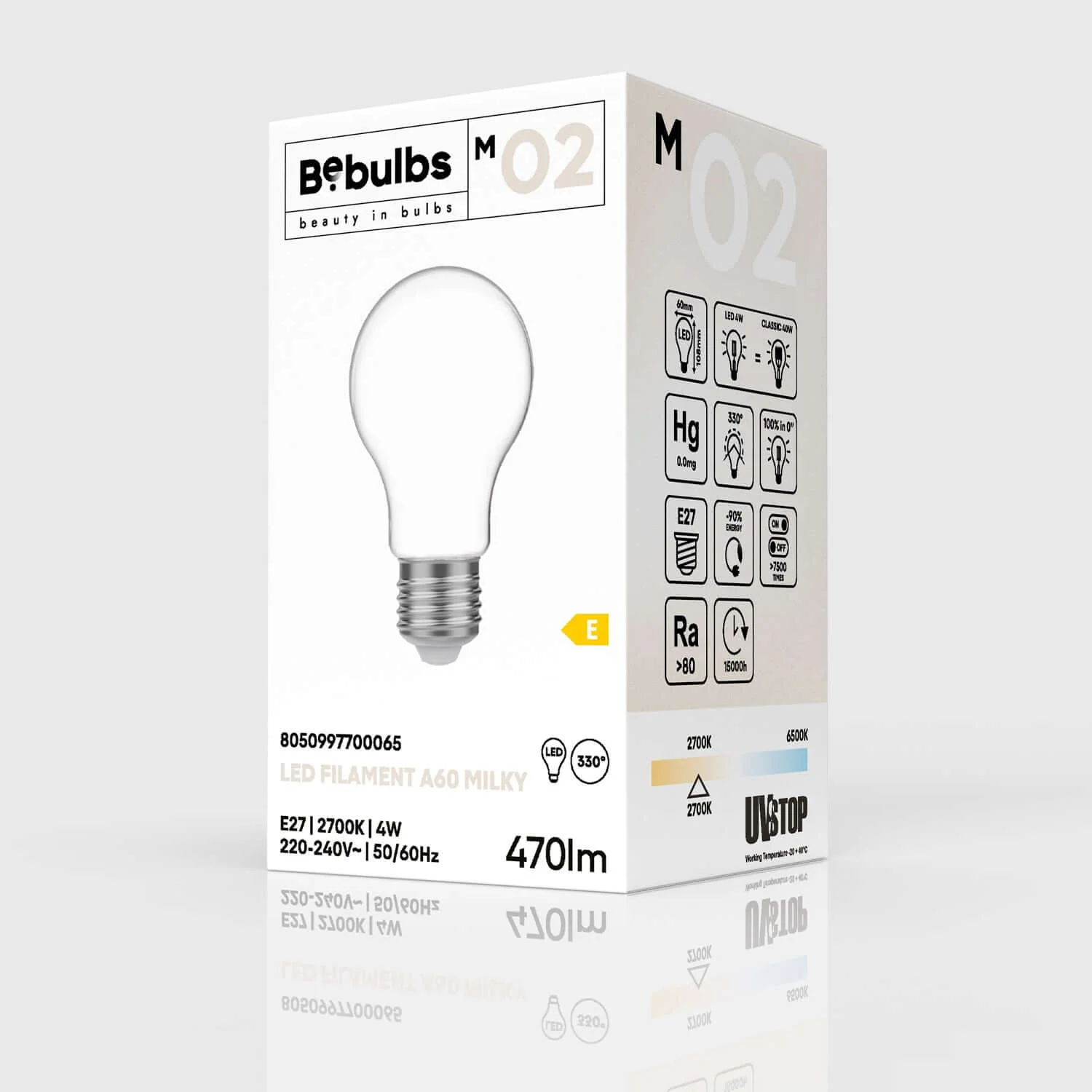 LED Light bulb Milky Goccia A60 4W 470Lm E27 2700K - M02 - Image 4