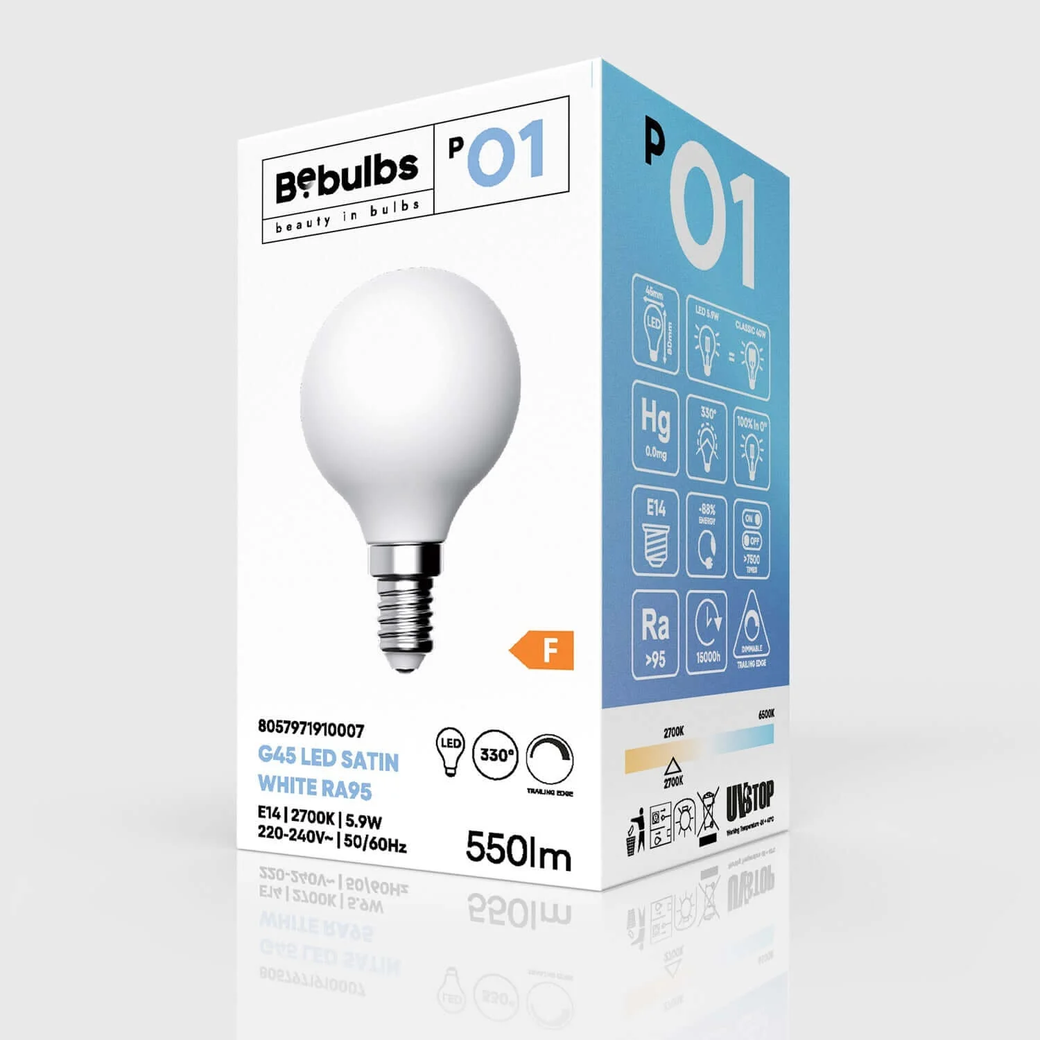 Light bulb LED Porcelain Effect CRI 95 G45 5.9W 550Lm E14 2700K Dimmable - P01 - Image 4
