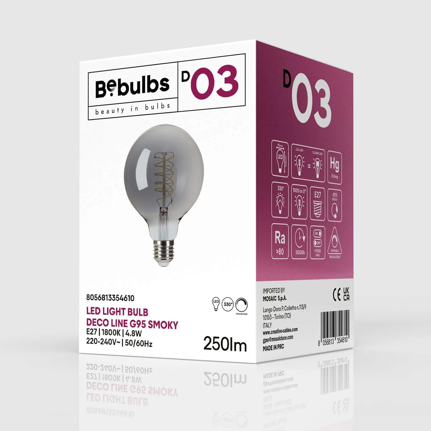 LED light bulb Smoky Globe G95 4.8W 250Lm E27 1800K Dimmable - D03 - Image 4