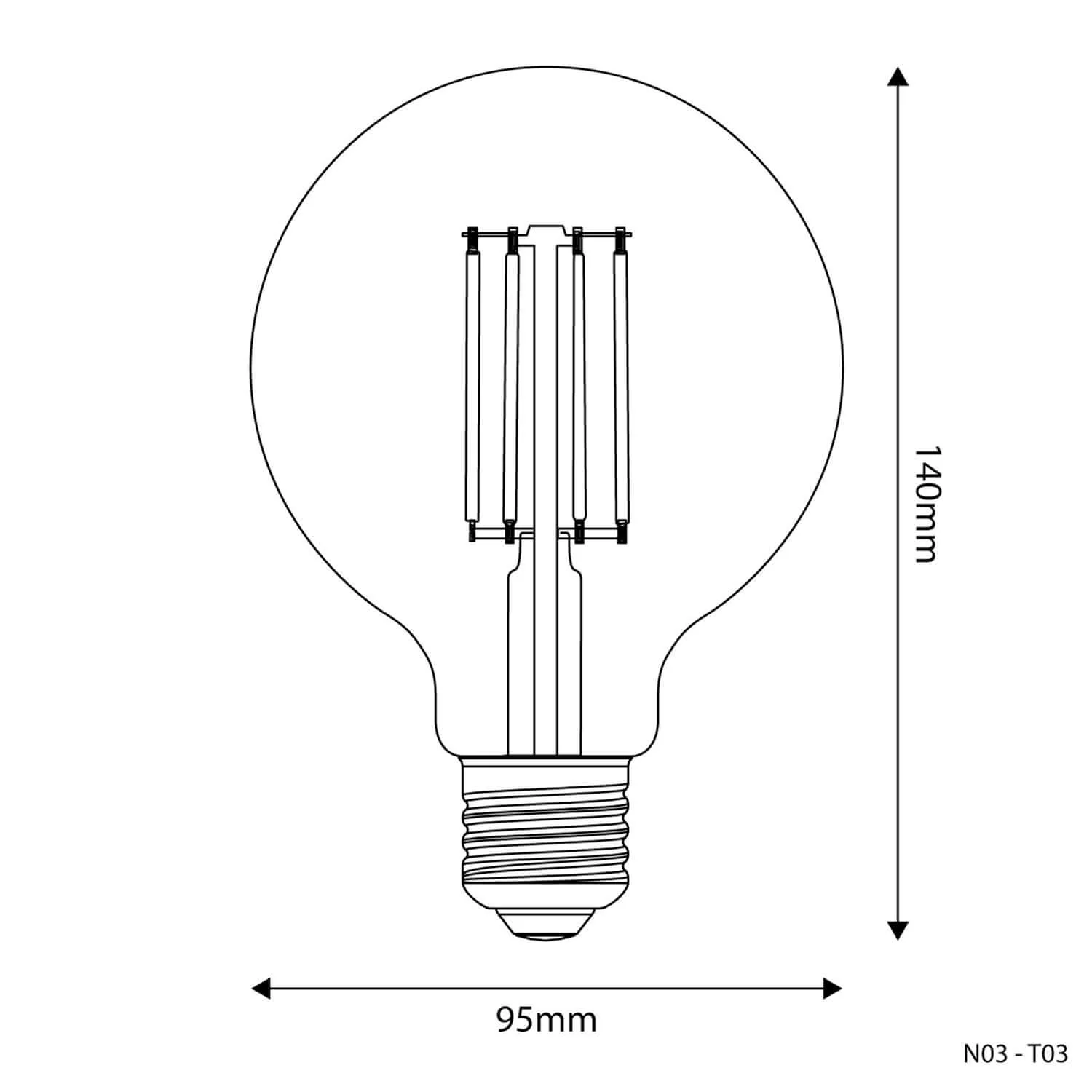 Transparent LED Globe Light bulb G95 7W 806Lm E27 2700K Dimmable - T03 - Image 3