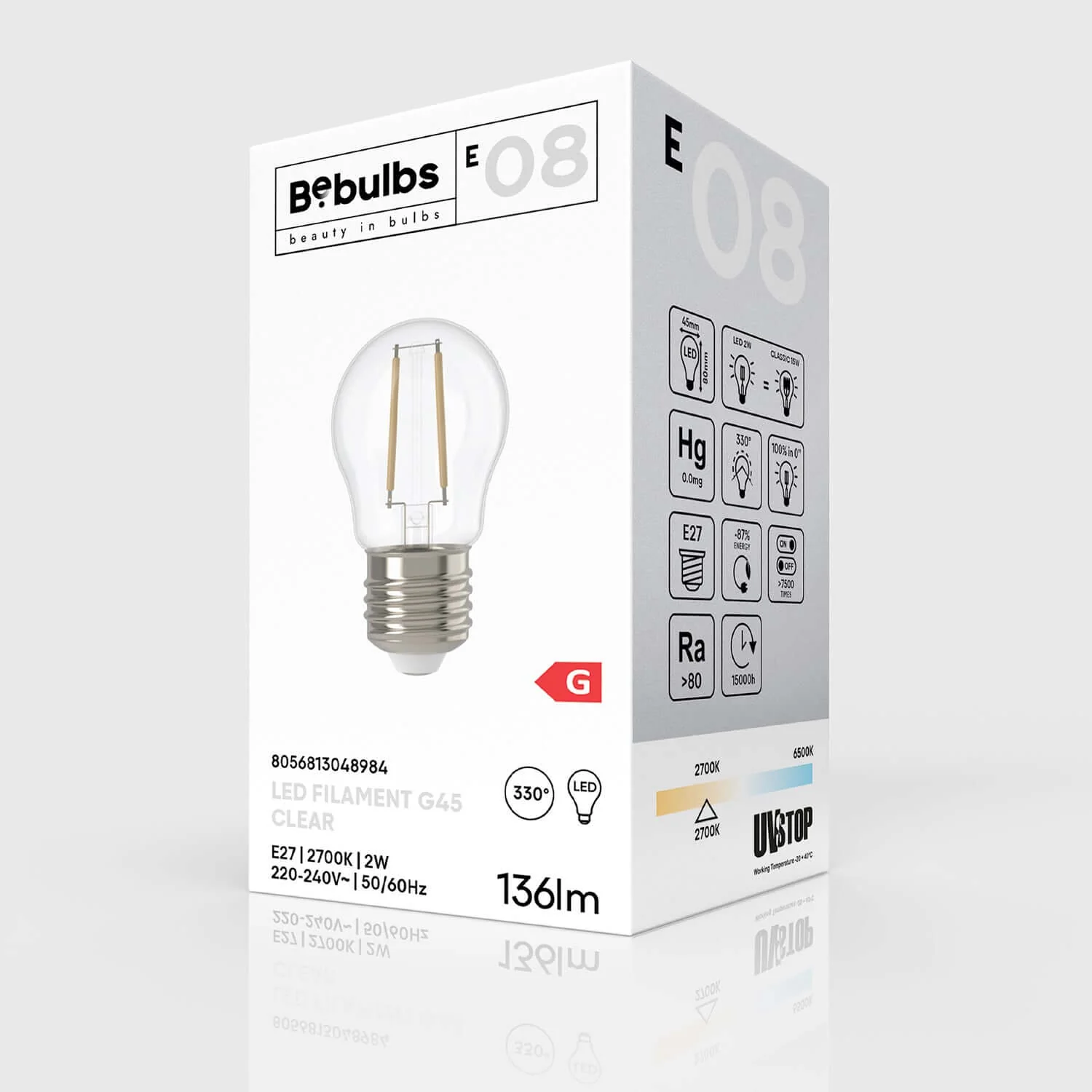 Transparent LED light bulb Globetta G45 2W 136Lm E27 2700K - E08 - Image 4